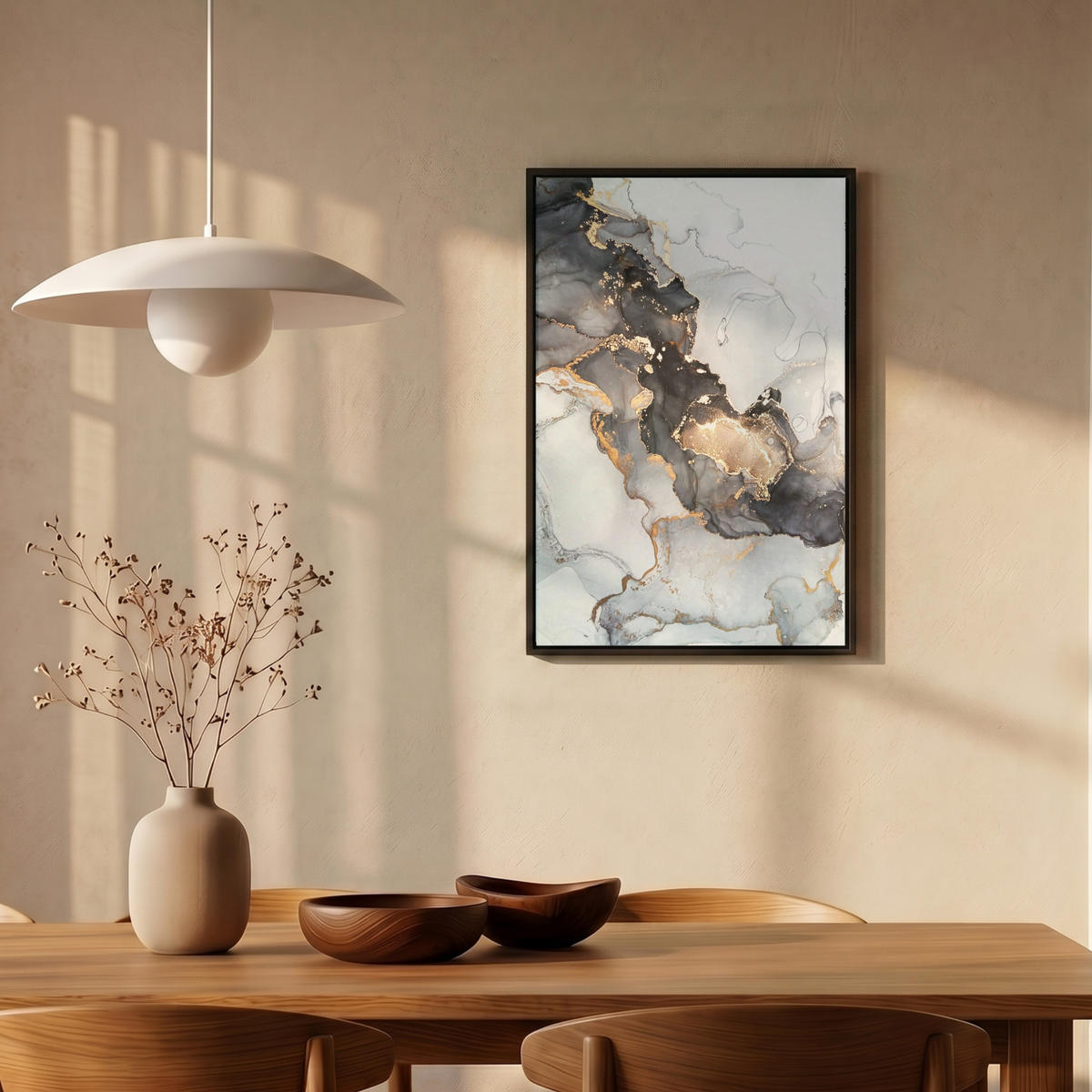 LEINWAND Bilder mit Rahmen - Marmor - Schwarz - Weiß - Gold - Luxus - Abstrakt - 40x60 - Goldfarben, Textil (40/60cm) - MuchoWow