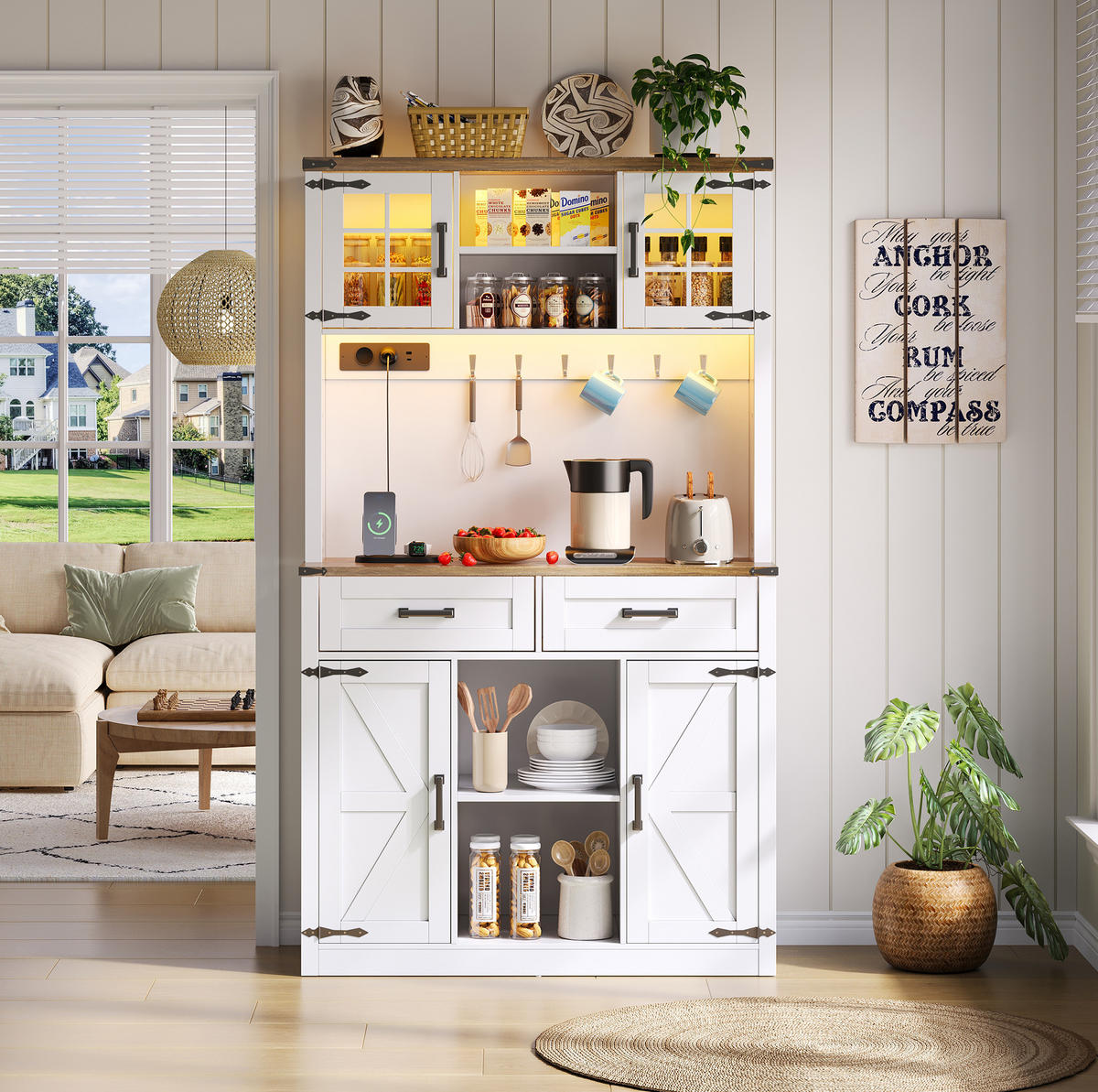 BARSCHRANK mit LED und Ladestation MDF Brown+White - Braun, Holzwerkstoff (40/172/100cm) - Meubliv
