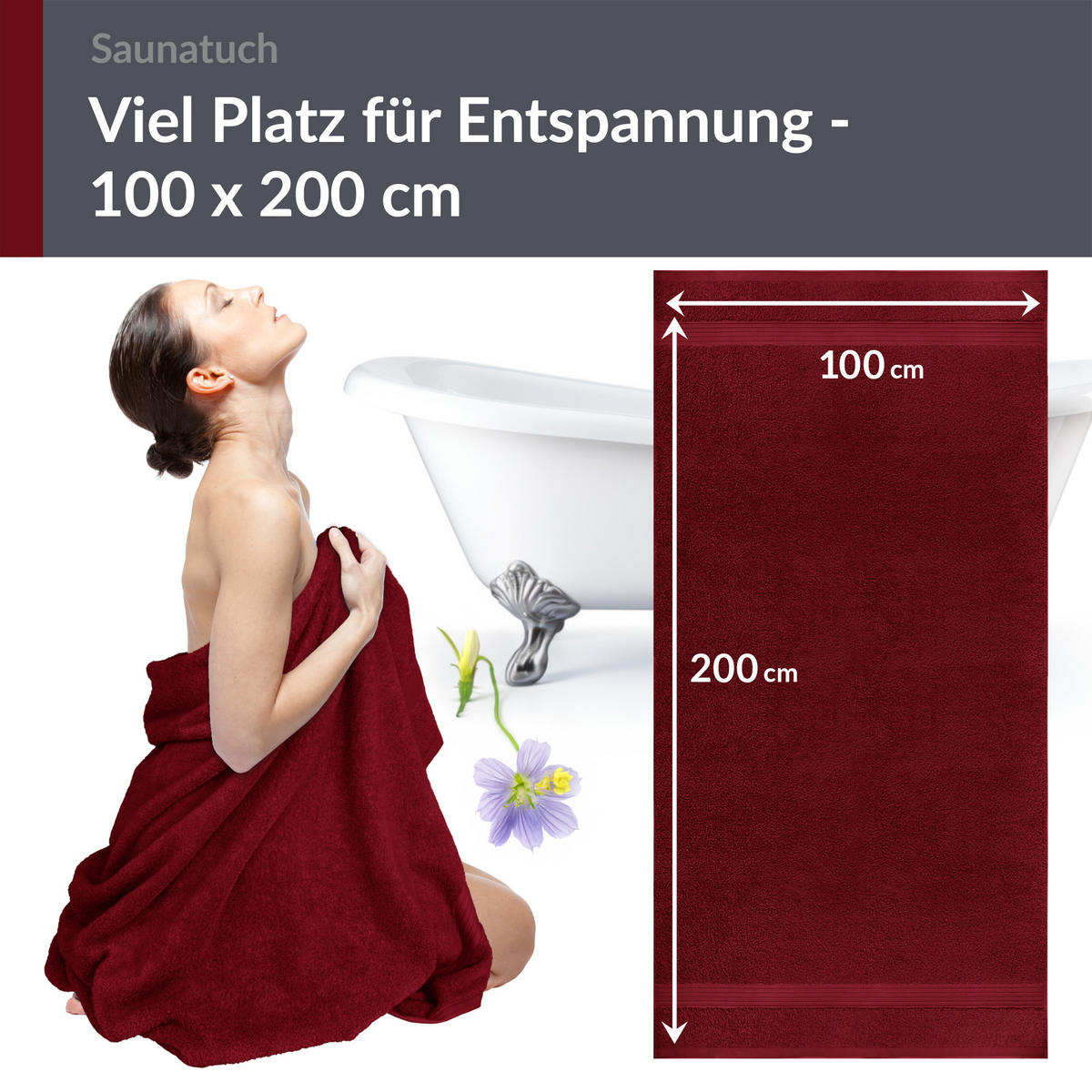 BADETUCH Linz Rubinrot 100x200 cm - Bordeaux, Textil (100/200cm) - Lashuma