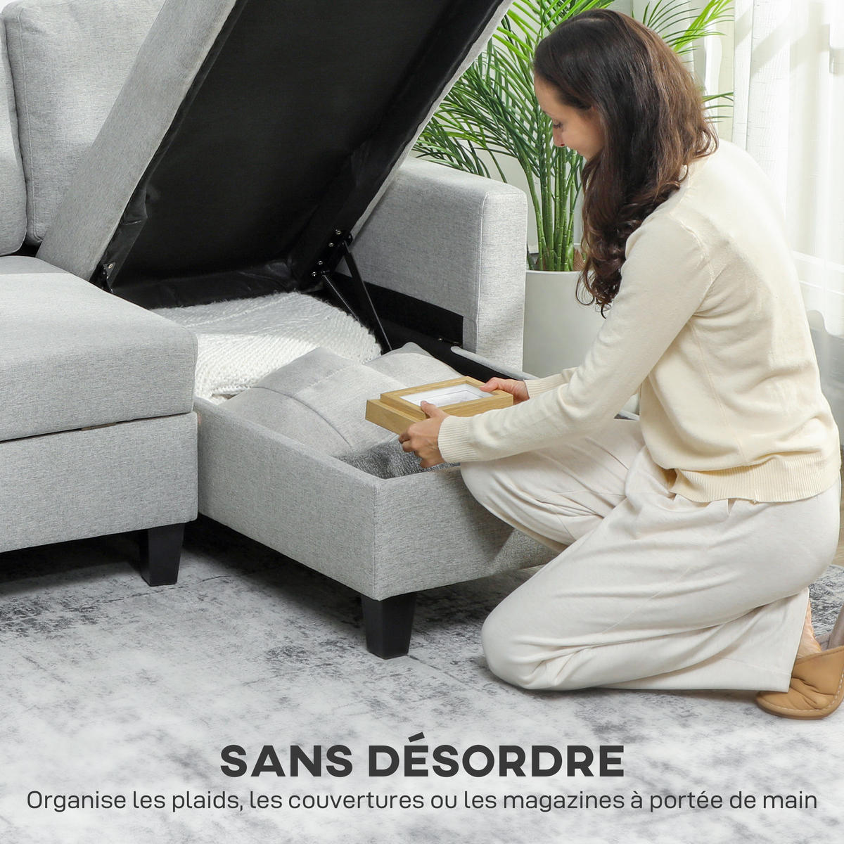 ECKSCHLAFSOFA DE-14616 mit Bettfunktion und Stauraum Hellgrau - Hellgrau, Textil (129/197cm) - ComfortXL