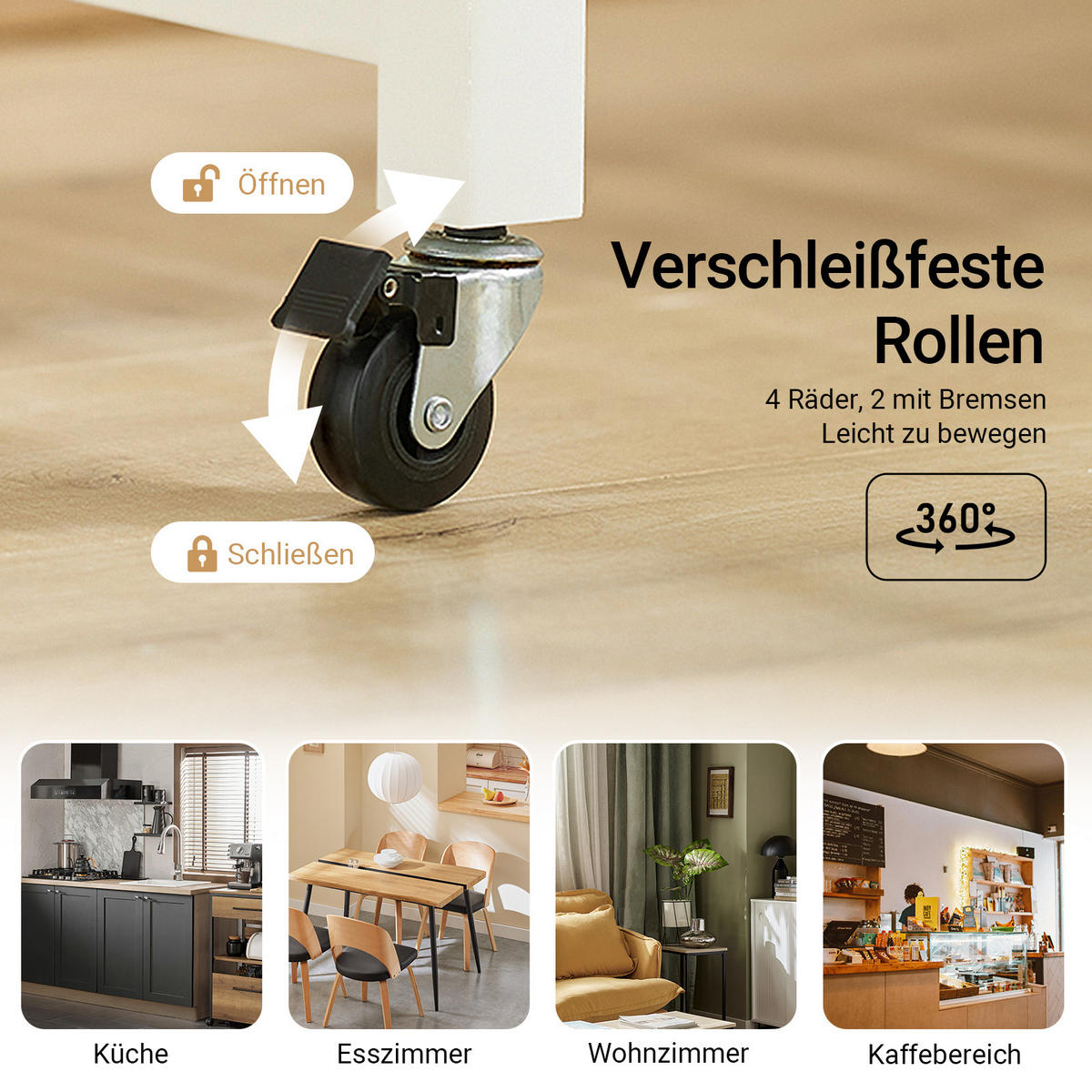 KÜCHENINSEL rollbar Weiß-Natur - Weiß, Holzwerkstoff (98/94/58cm) - SoBuy