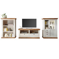 WOHNWAND weiß Pinie, Eiche Wotan, Landhaus Schrankwand 3-teilig 376 x 139 cm - Eichefarben/Silberfarben, Holzwerkstoff/Metall (376/139/52cm) - Furn.Design