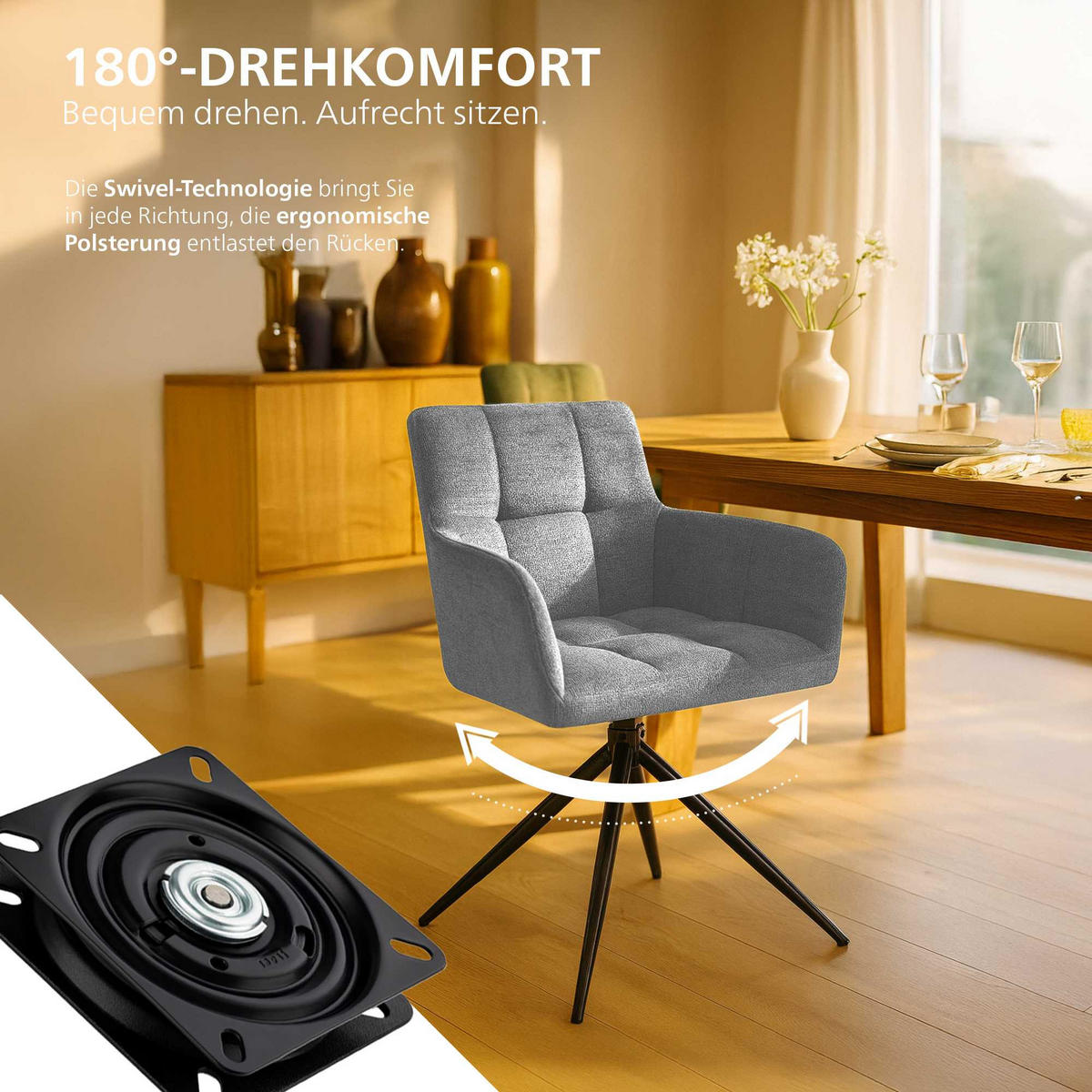 ARMLEHNENSTUHL 2er Set Stoff Hellgrau - Hellgrau/Schwarz, Textil/Metall (59/87/59cm) - CLP