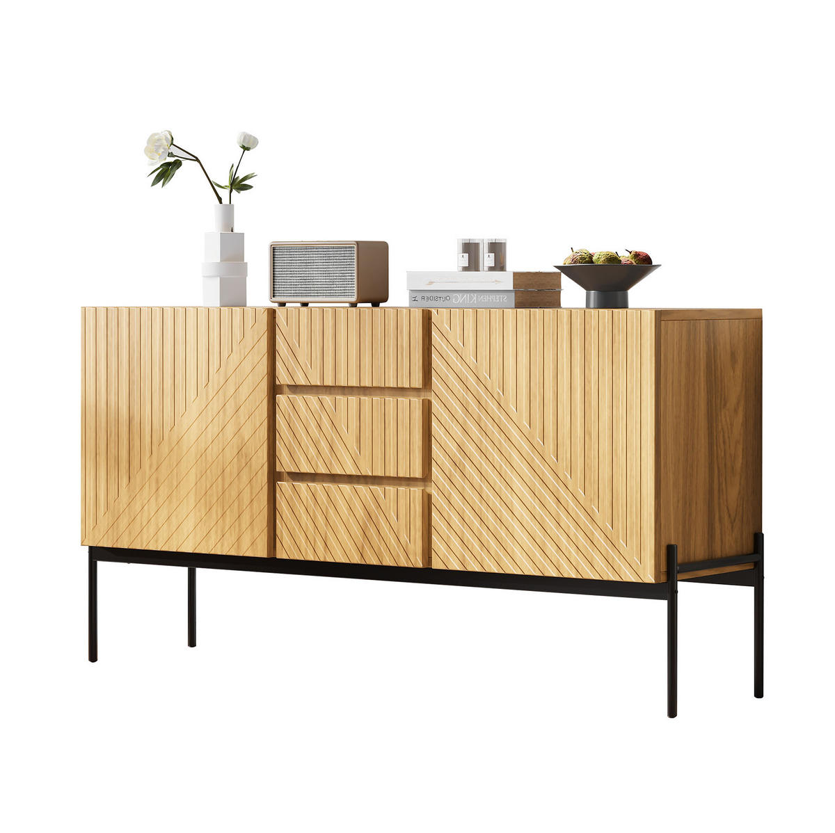 SIDEBOARD 140/40/75 cm mit 2 Türen, 3 Schubladen und Metallbeinen - Naturfarben, Holzwerkstoff (140/75/40cm) - BEAOK