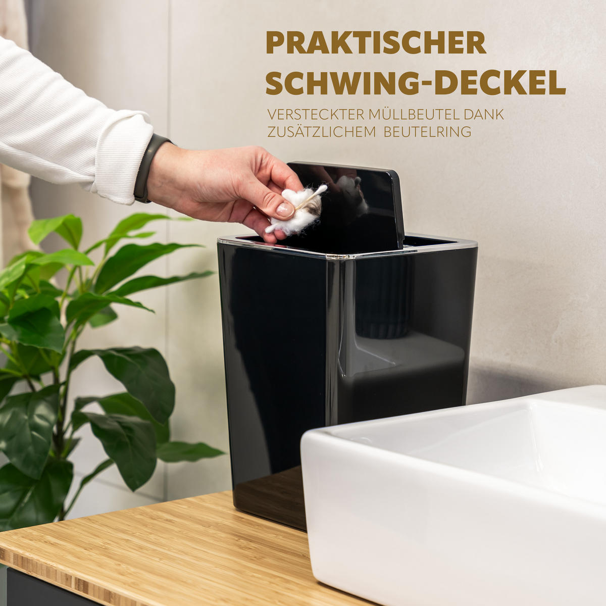 KOSMETIKEIMER SAVONA 6 Liter, schwarz - Schwarz, Kunststoff (19/24.5/18cm) - bremermann