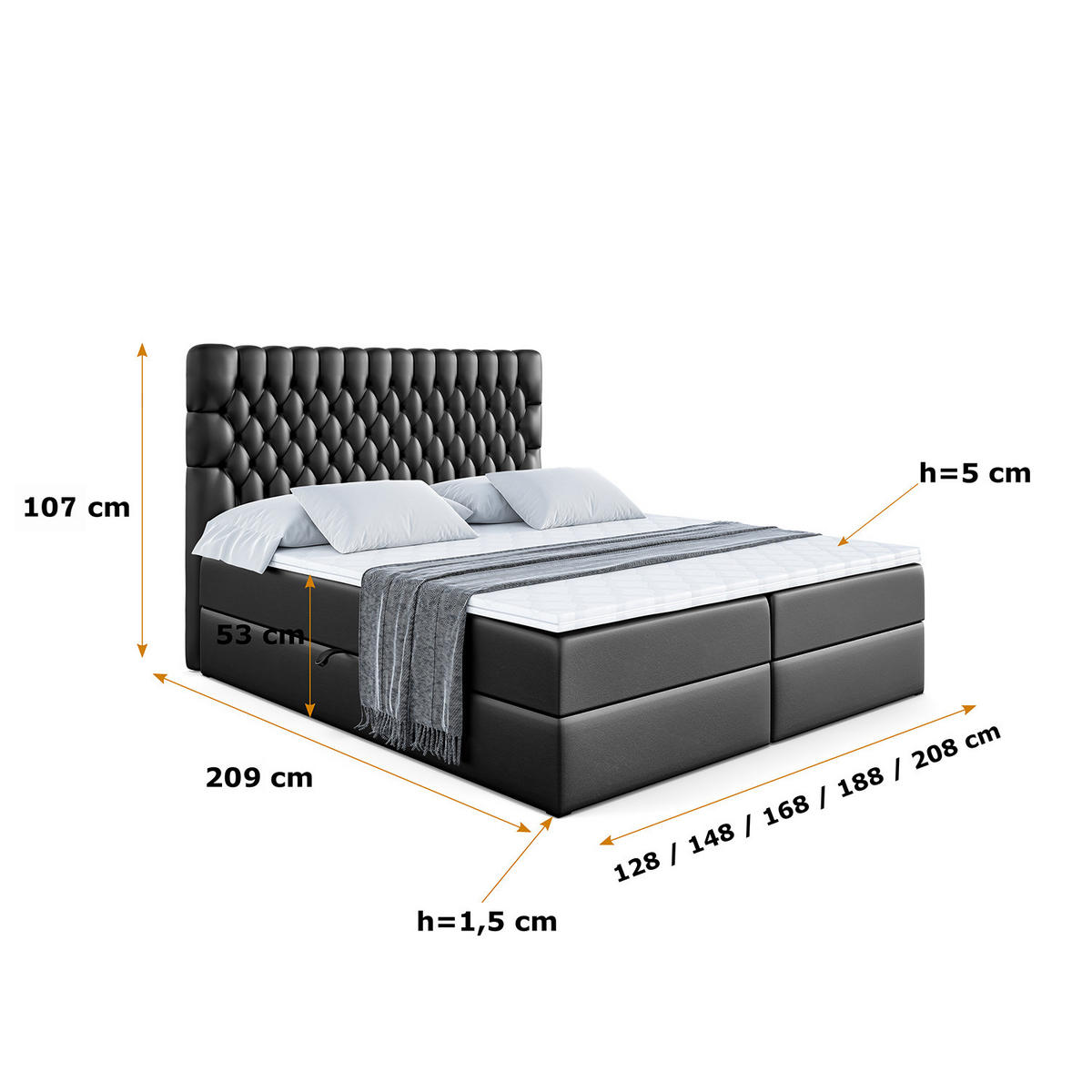 BOXBETT SERENE - 180x200 Schwarz Hochglanz - Schwarz Hochglanz, Holzwerkstoff (180/200cm) - ALTDECOR