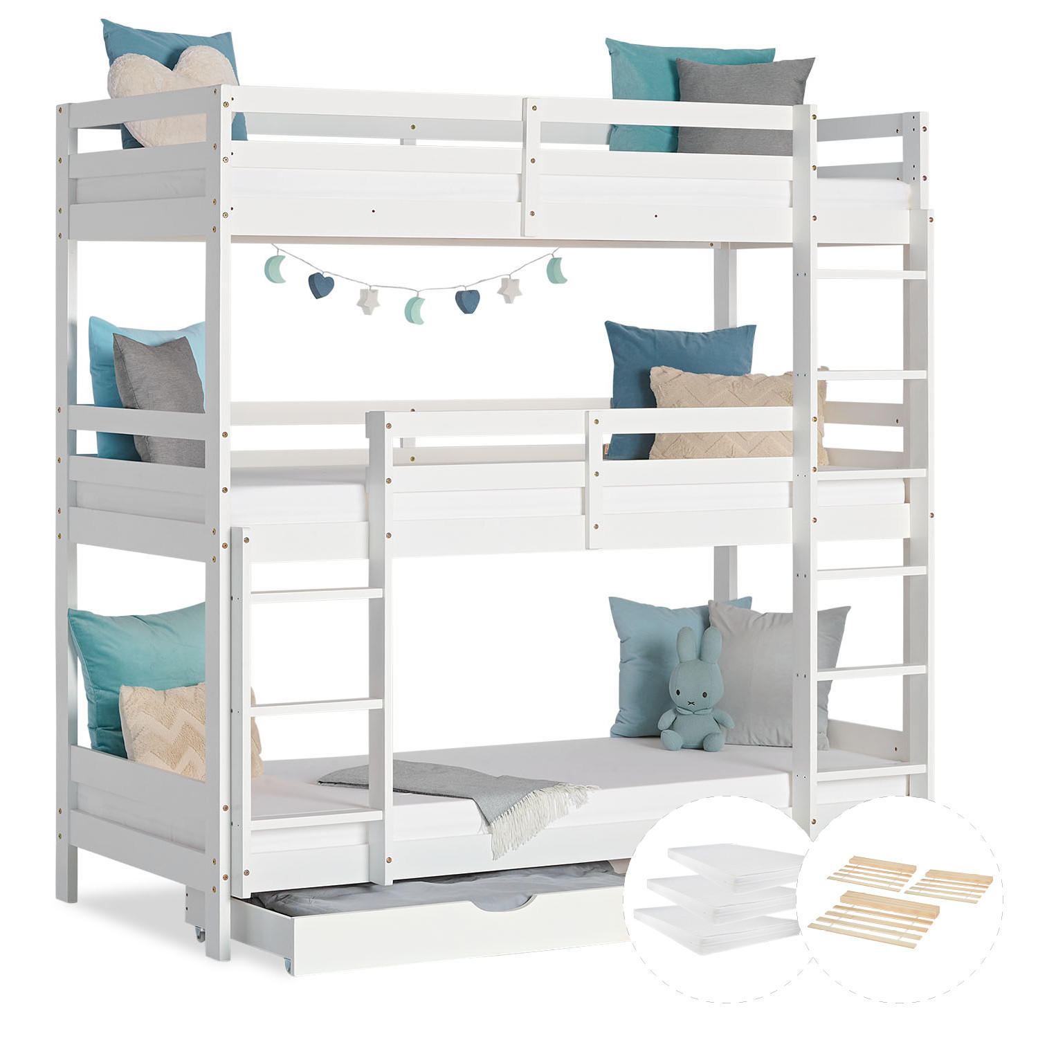 ETAGENBETT Kinderbett 90/200 cm weiß mit Bettkasten mit Matratzen - Weiß, Holz - Homestyle4u