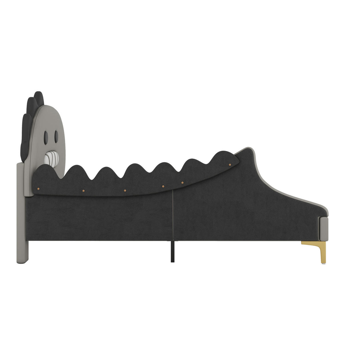 KINDERBETT 90/200 cm Grau aus PU und MDF mit Dinosaurier-Design - Grau, Kunststoff (90/200cm) - OKMYHOME