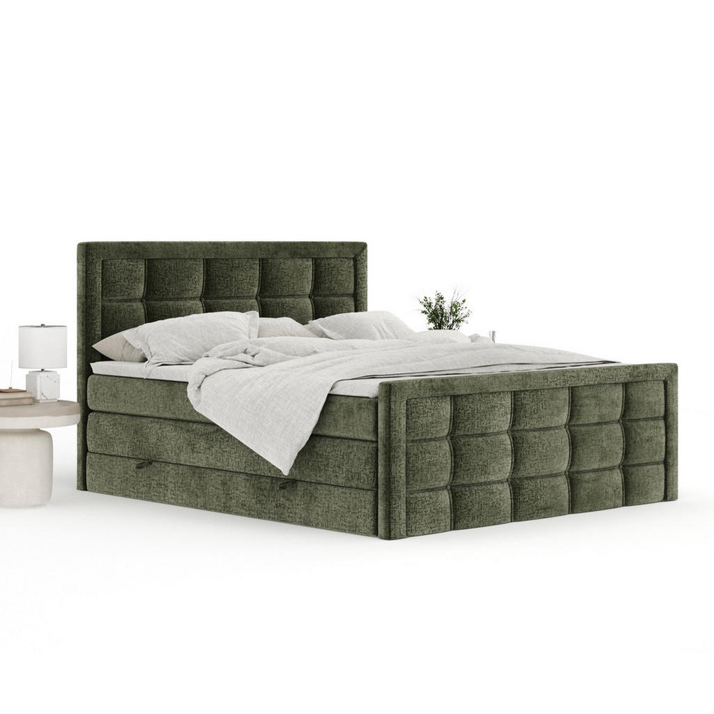 Thumbnail - Maison de Reve Boxspringbett, Olivgrün, Textil, Buche, Kiefer, H3 + H4, 7-Zonen, Höhe ca. 40 cm, 160x200 cm, Handmade in...