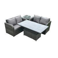 GARTENMÖBELSET Polyrattan 4-Sitzer - Dunkelgrau, Metall - Fimous