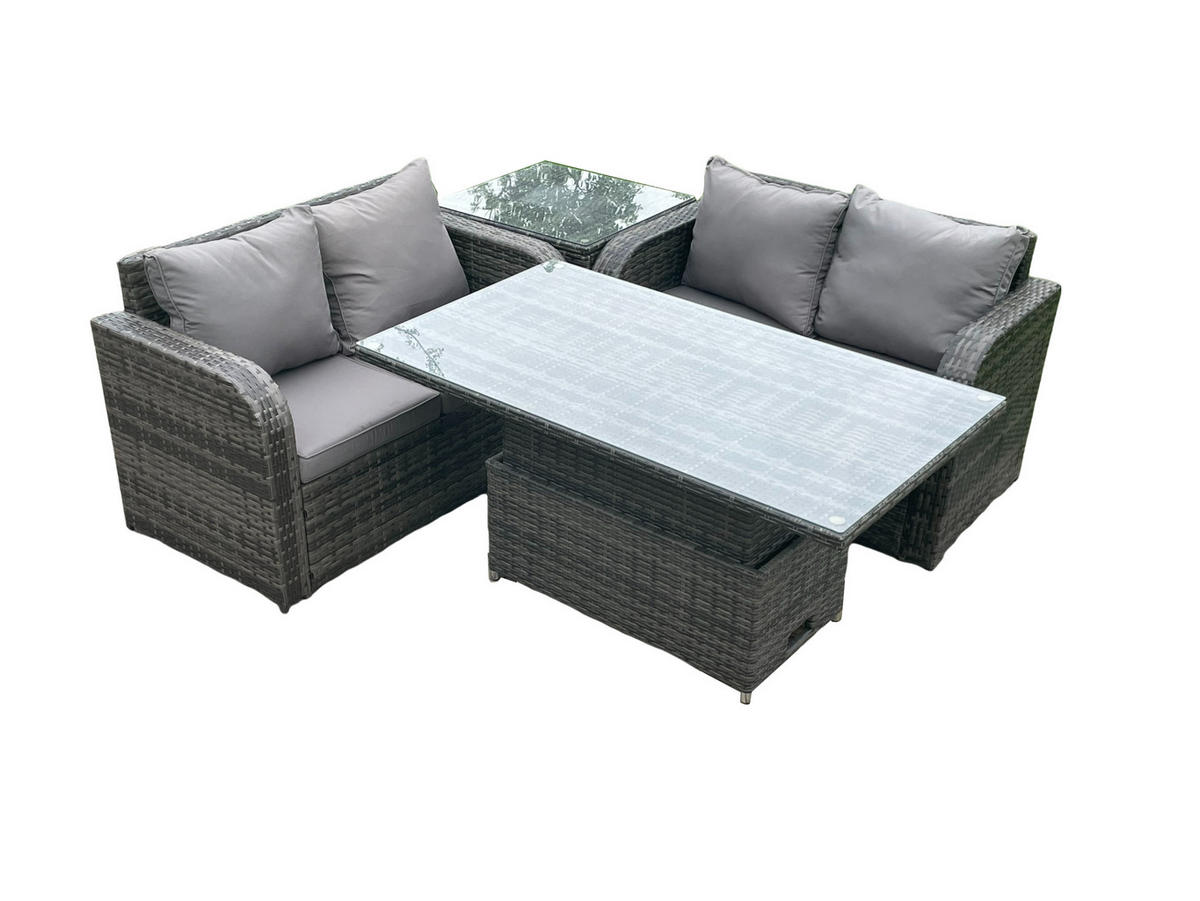 GARTENMÖBELSET Polyrattan 4-Sitzer - Dunkelgrau, Metall - Fimous