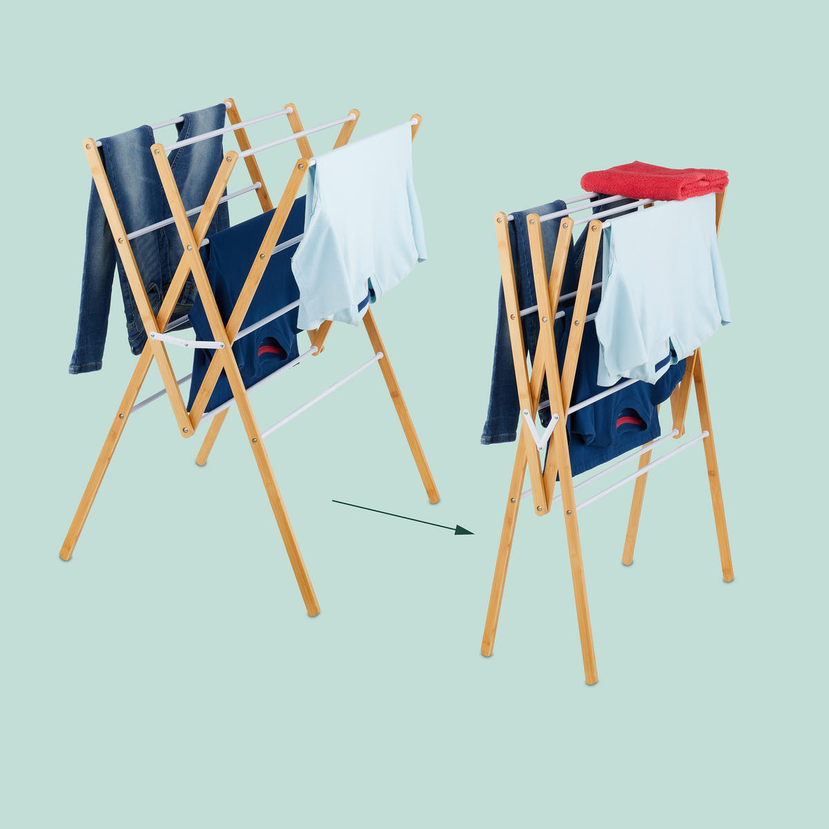 SUŠIAK na prádlo - viacfarebná, kov/drevo (70/93/62cm) - Relaxdays