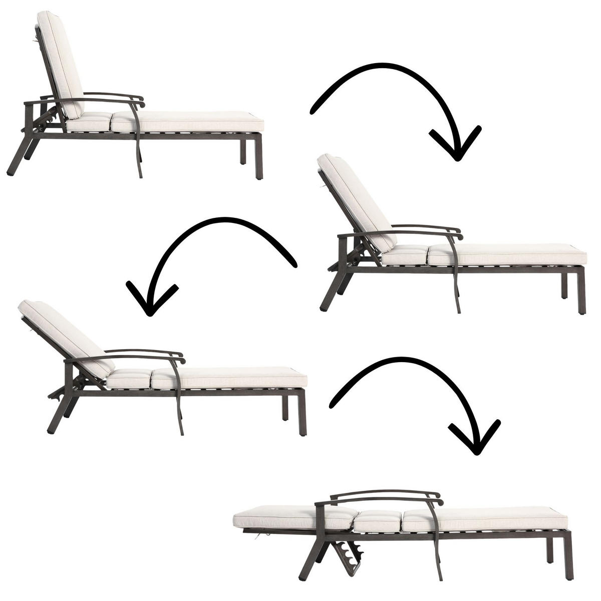 SONNENLIEGE 204 cm Aluminium Dunkelgrau Verstellbare Relaxliege mit Polster - Beige, Metall (58/100/204cm) - Urban Meuble