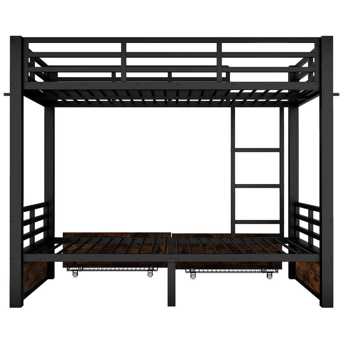 ETAGENBETT 90/200 cm & 90/200 cm in Schwarz Kinderbett mit 2 Schubladen und Leiter Metall-Design - Schwarz, Holzwerkstoff/Metall (90/200cm) - STILVORA