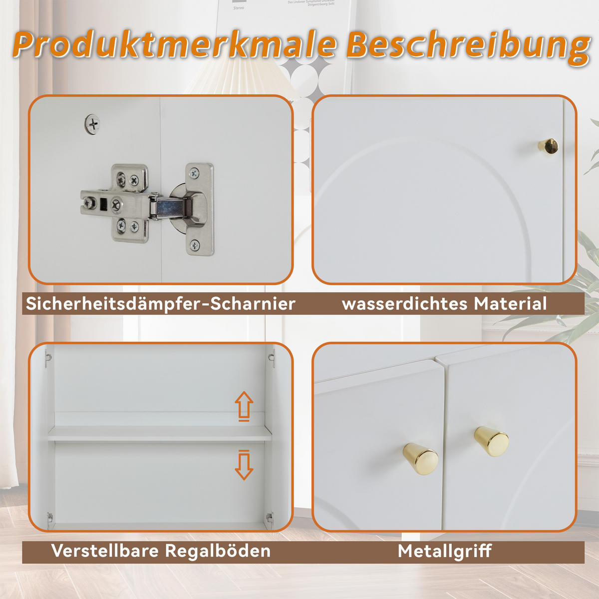 SIDEBOARD in Weiß Kommode mit 2 Türen und verstellbaren Einlegeböden für Wohnzimmer, Flur und Küche,B80/T40/H80. - Weiß, Holzwerkstoff/Metall (80/80/40cm) - STILVORA