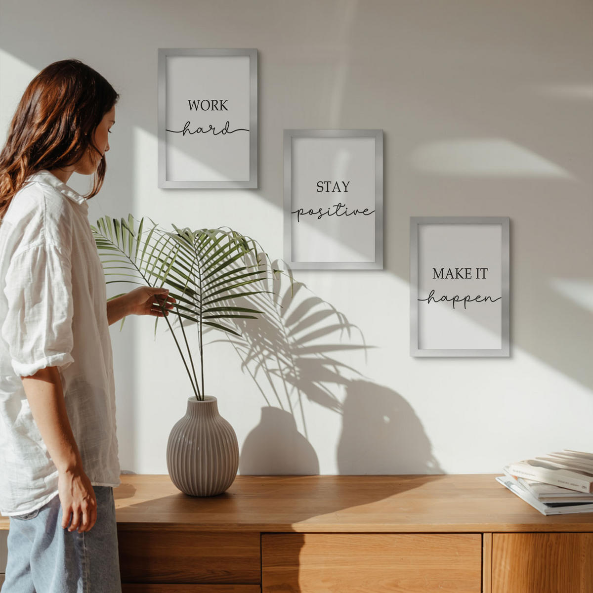 WANDBILDER 3er Set - 20x30 cm Silberner Rahmen - Minimalistische Motivationsinschriften - Silberfarben, Kunststoff (20/30cm) - ArtPrintCave