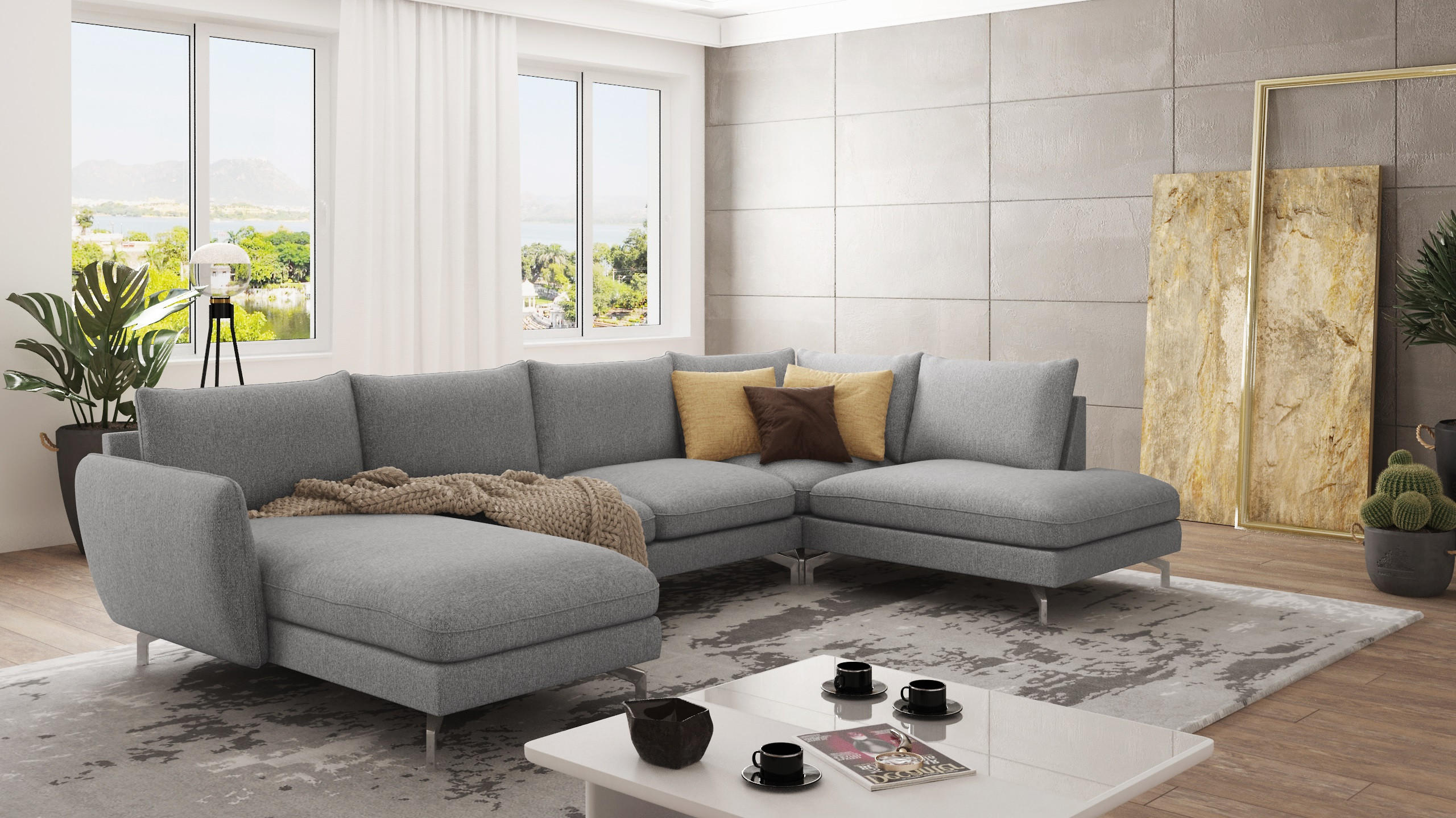 WOHNLANDSCHAFT Elou Grau Luxusmicrofaser - Chromfarben/Grau, Textil/Metall (336/87/200cm) - S-Style Möbel