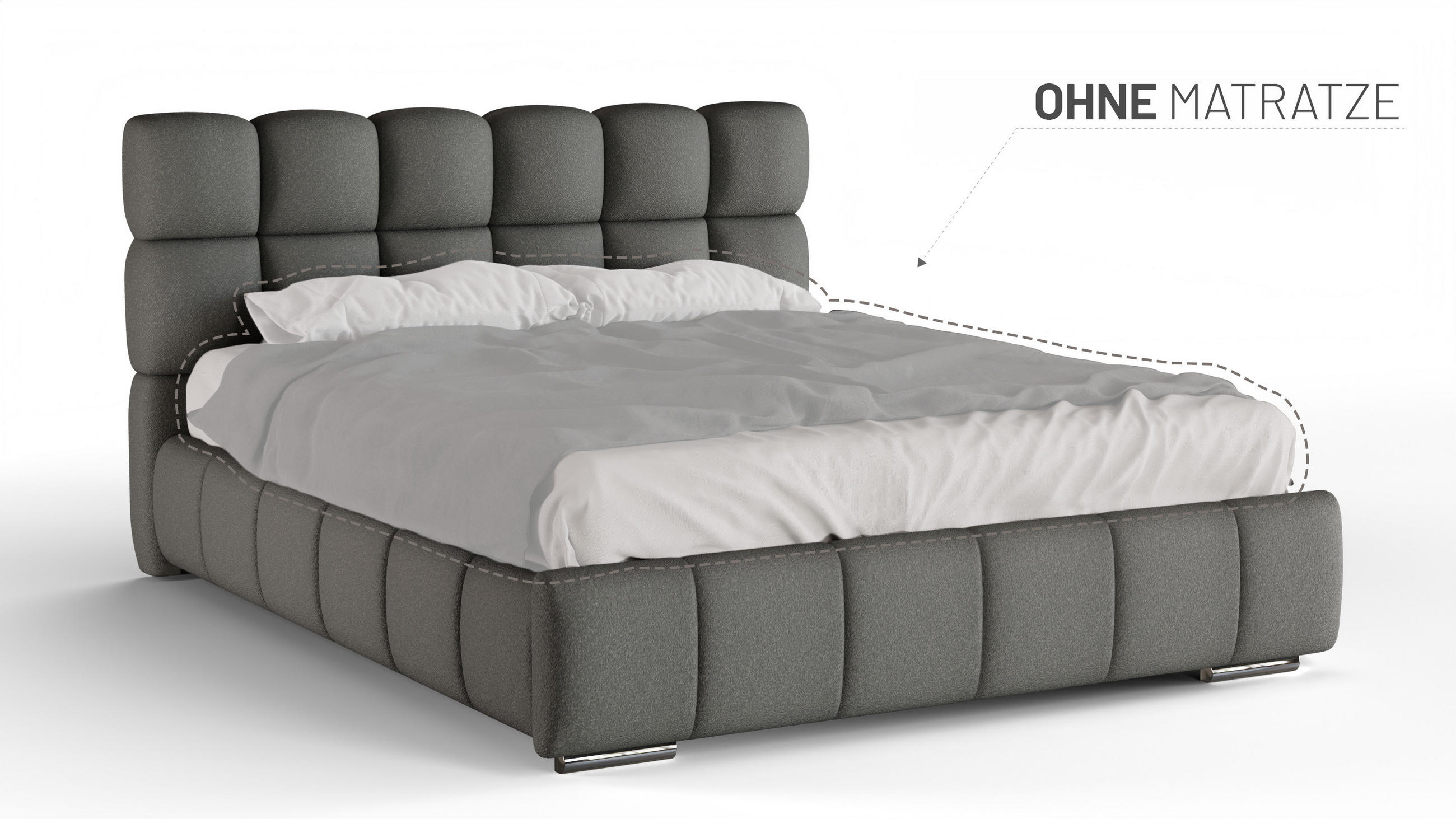 POLSTERBETT Bliss 160 x 200 cm mit Bettkasten und Lattenrost ohne matratze - dunkelgrau - Dunkelgrau, Holz (160/200cm) - Panda Möbel
