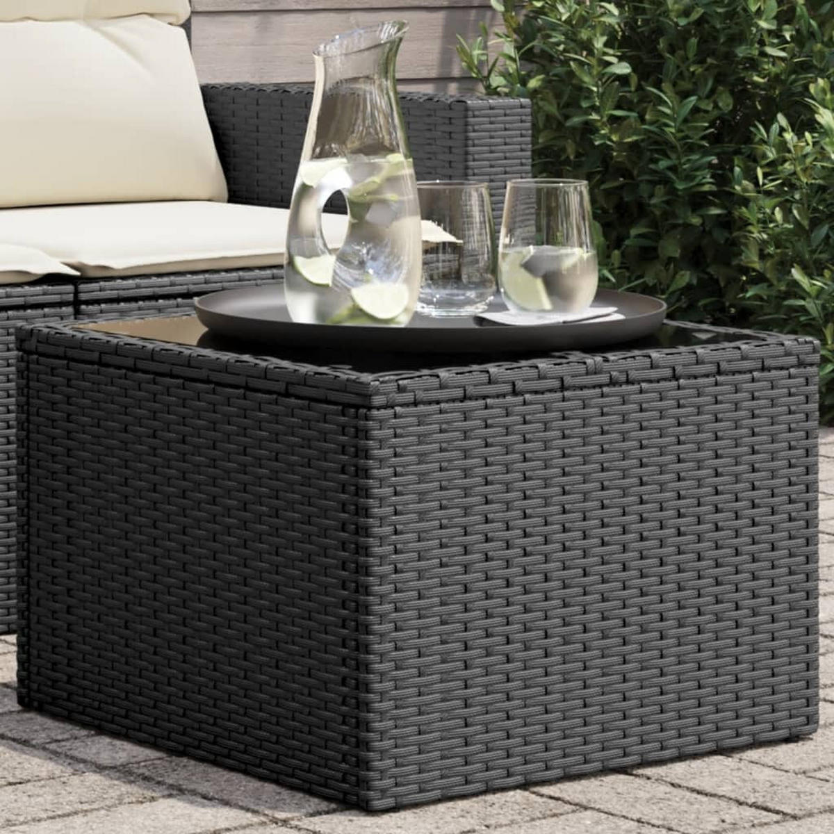 GARTENTISCH Mit Glasplatte Schwarz 55/55/37 Cm Poly Rattan - Schwarz, Kunststoff (55/55/37cm) - vidaXL
