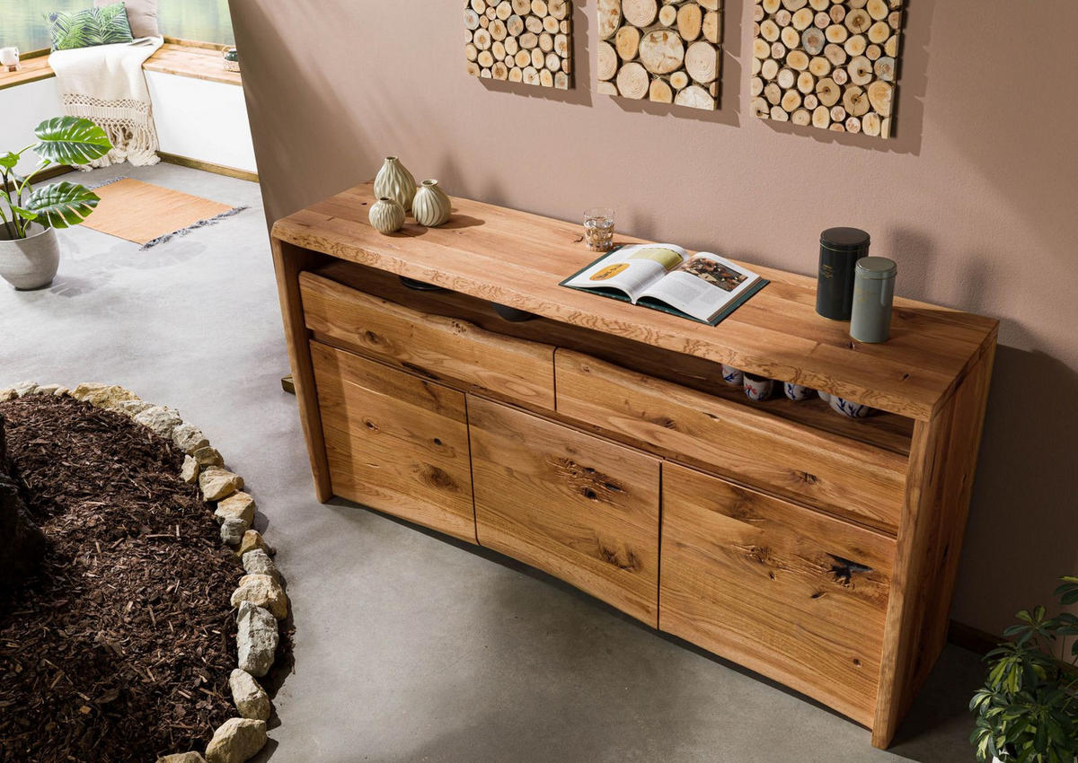 SIDEBOARD Wildeiche 191x45x96 natur geölt PURE OAK #102 - Braun, Holz (191/96/45cm) - Massivmoebel24