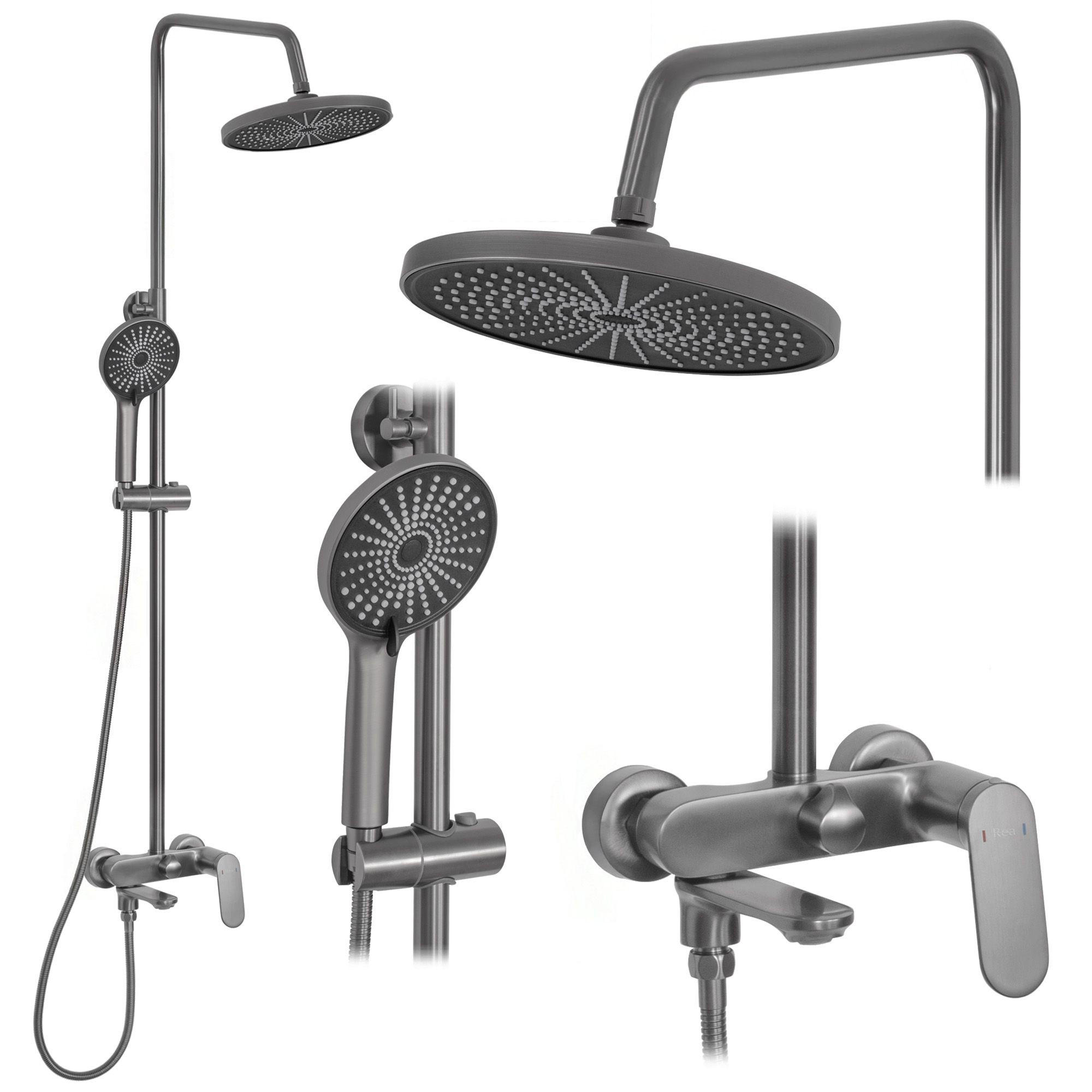 DUSCHGARNITUR Rea Marco Gun Grey - Titanfarben, Metall (19/117/47cm) - REA