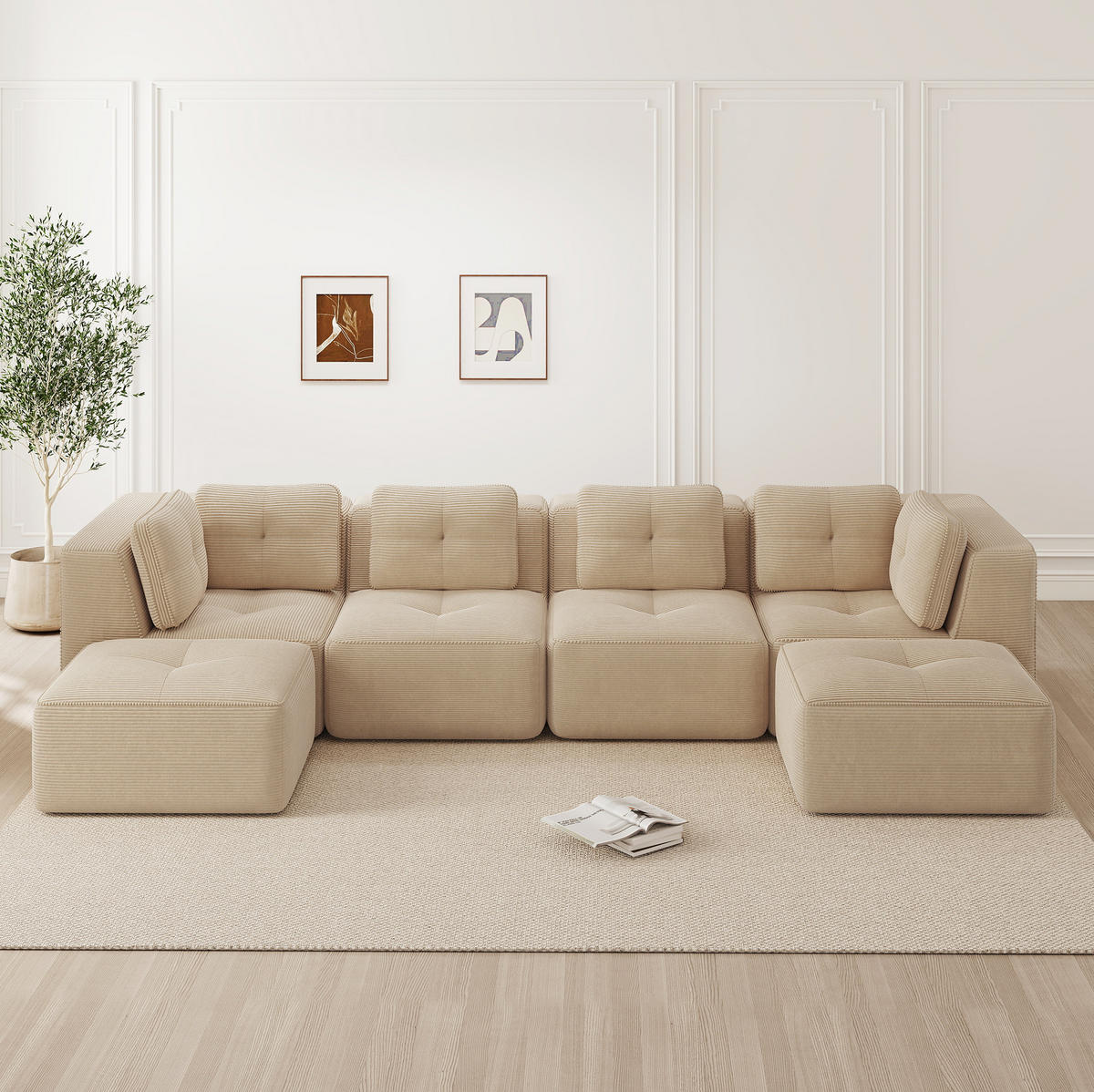 ECKSOFA 386/177/69 cm Beige aus Cord mit modularem Design und rutschfestem Standfuß - Beige, Textil (177/386cm) - OKWISH