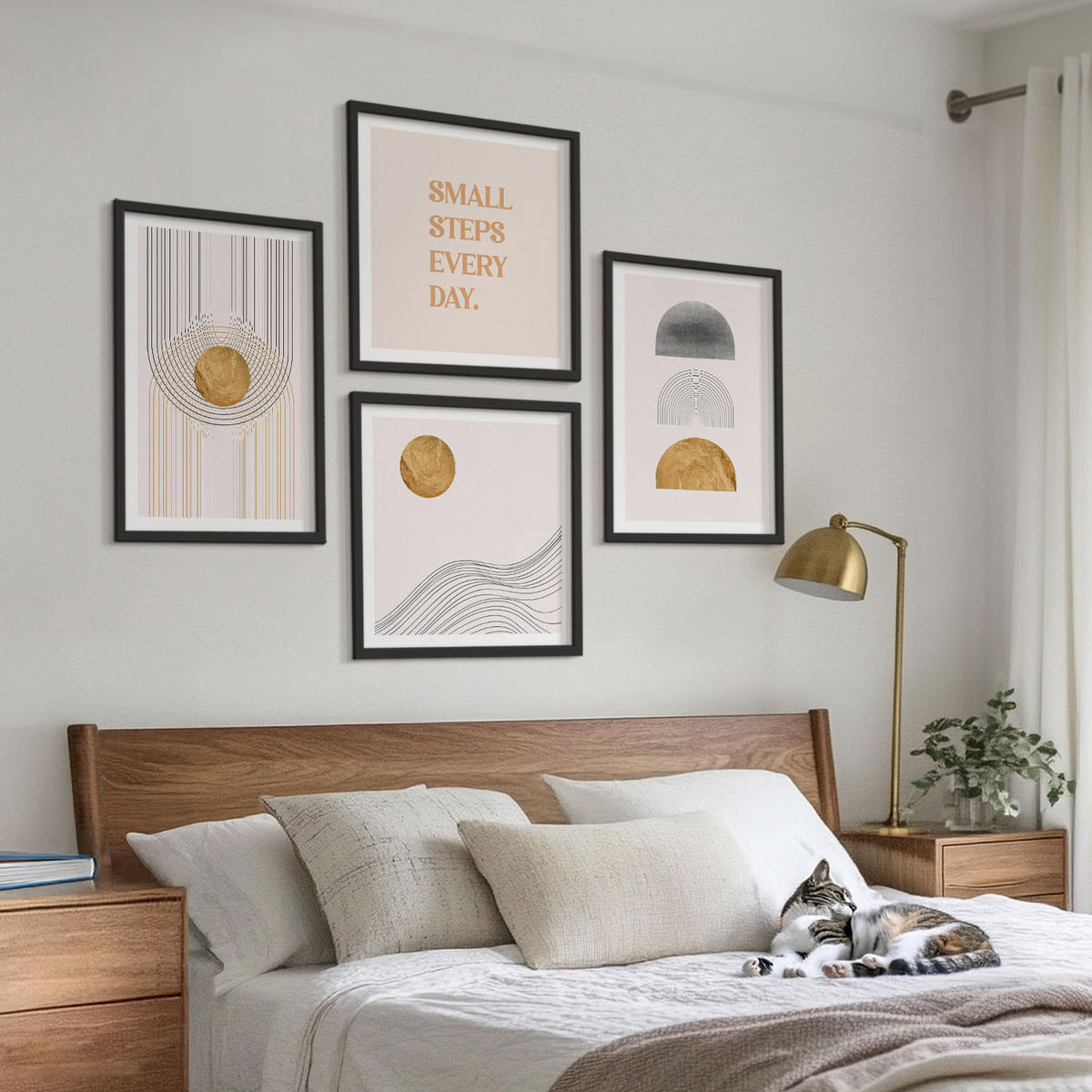 WANDBILDER 4er-Set - 50x50 cm & 40x60 cm Schwarzer Rahmen - Abstrakte geometrische Formen - Schwarz, Kunststoff (50/50cm) - ArtPrintCave