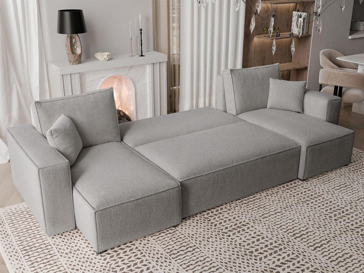 WOHNLANDSCHAFT Adara Schlaffunktion - Grau, Holzwerkstoff/Textil (312/83/145cm) - Fun Möbel