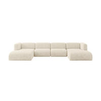 WOHNLANDSCHAFT MIRA-U2 408x179x70 Creme Velours - Creme/Schwarz, Holzwerkstoff/Kunststoff (408/70/179cm) - ALTDECOR