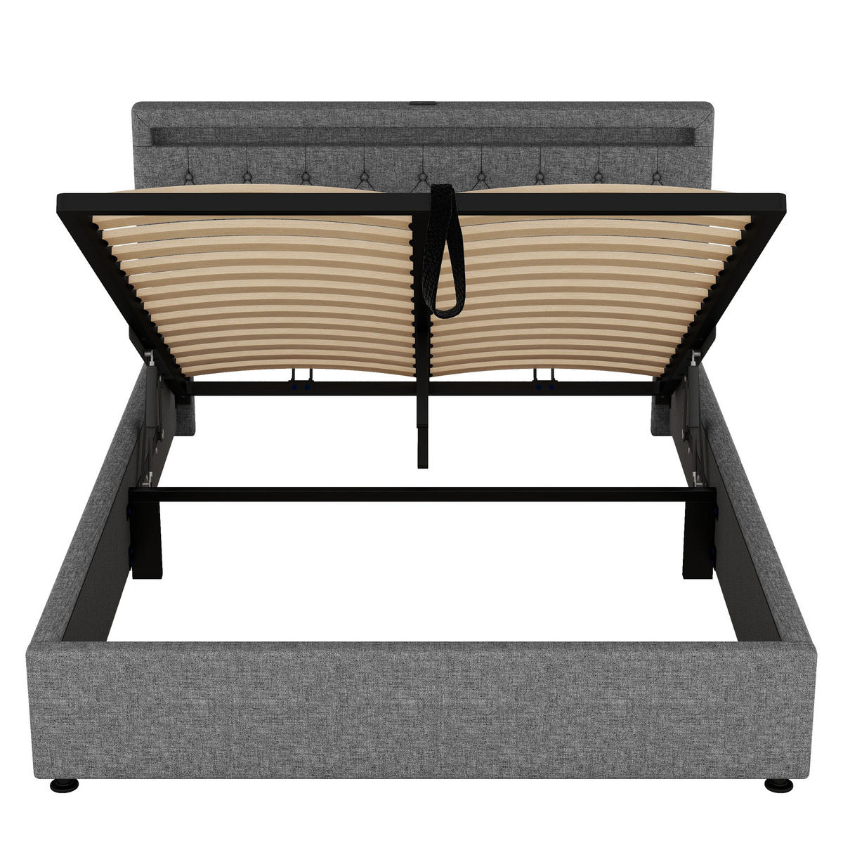 POLSTERBETT 160/200 cm Grau mit LED-Umgebungslicht und USB-Anschluss - Grau, Textil (160/200cm) - OKWISH