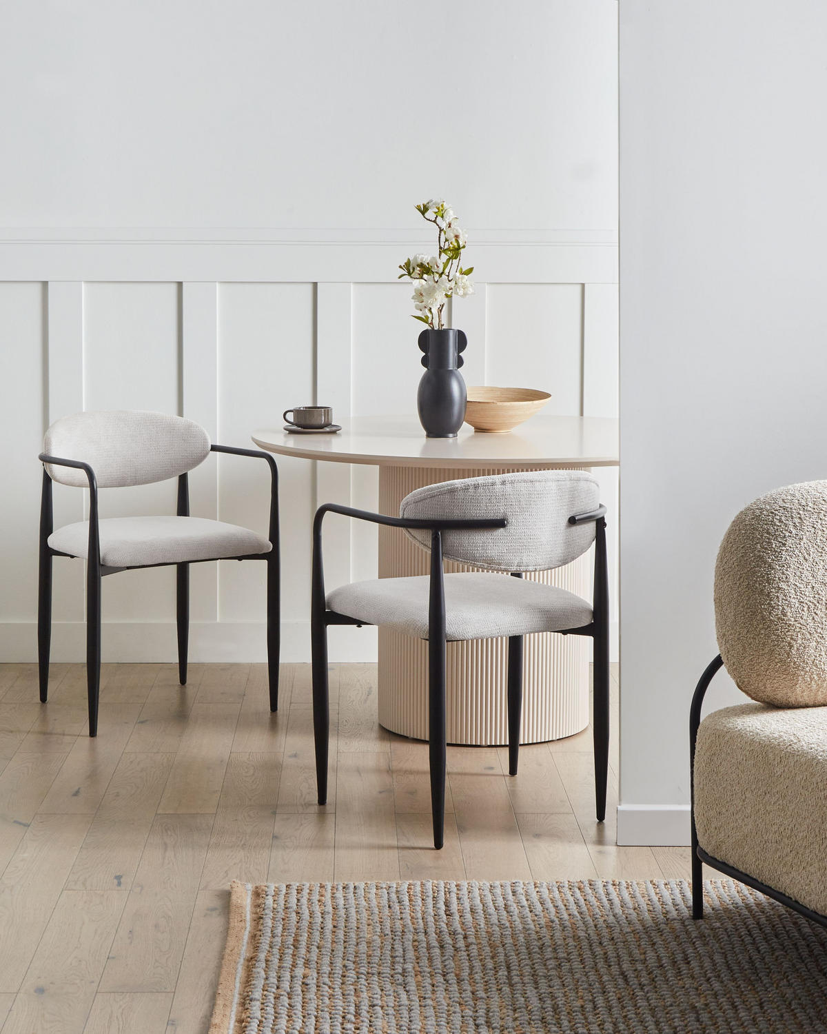 ESSZIMMERSTUHL 2er-Set Cremeweiß Tanevik - Schwarz/Weiß, Textil (54/73/51cm) - Beliani