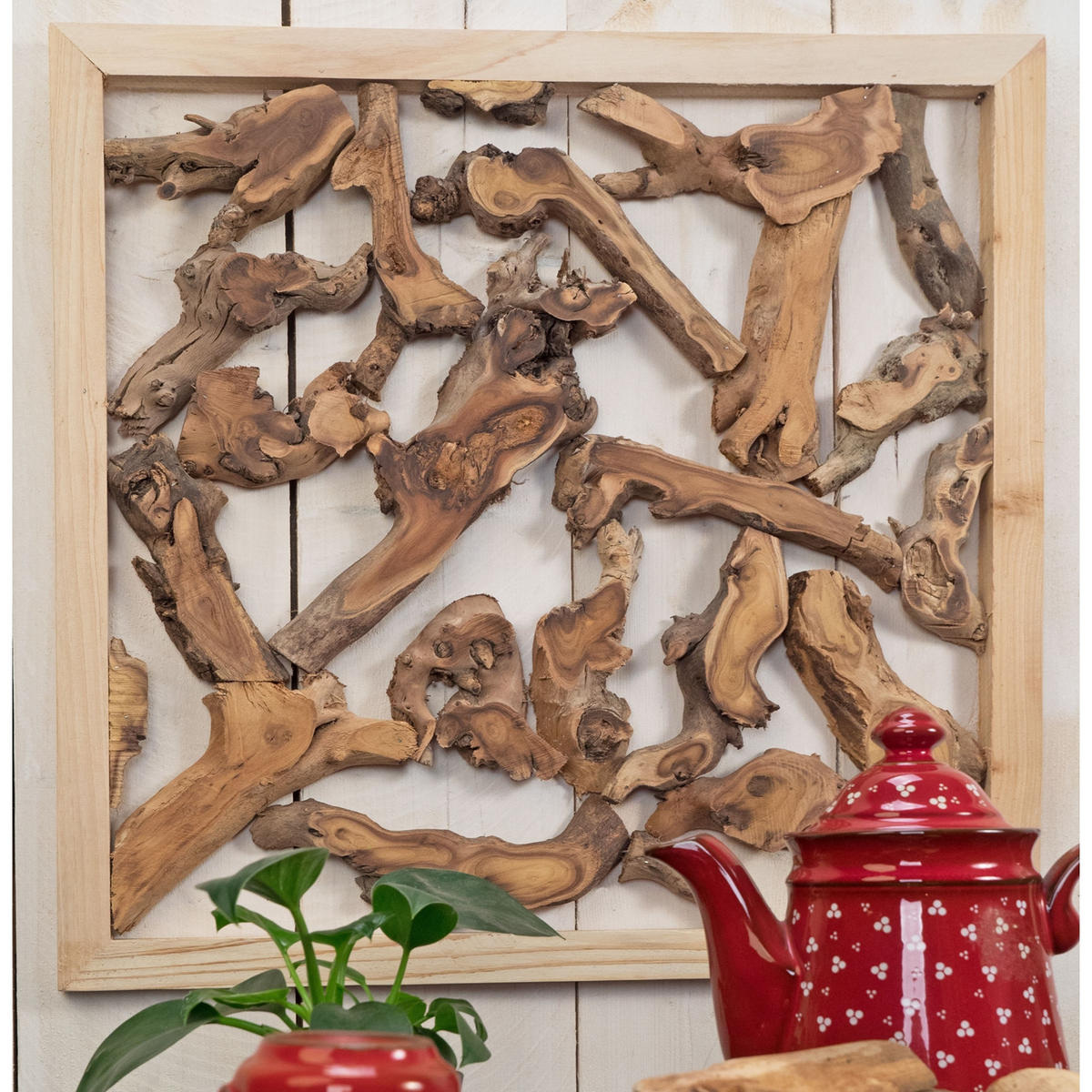 WANDDEKO Branch 56x56 cm, Teak Wurzelholz massiv naturfarben - Naturfarben, Holz (56/56/2cm) - CREEDWOOD