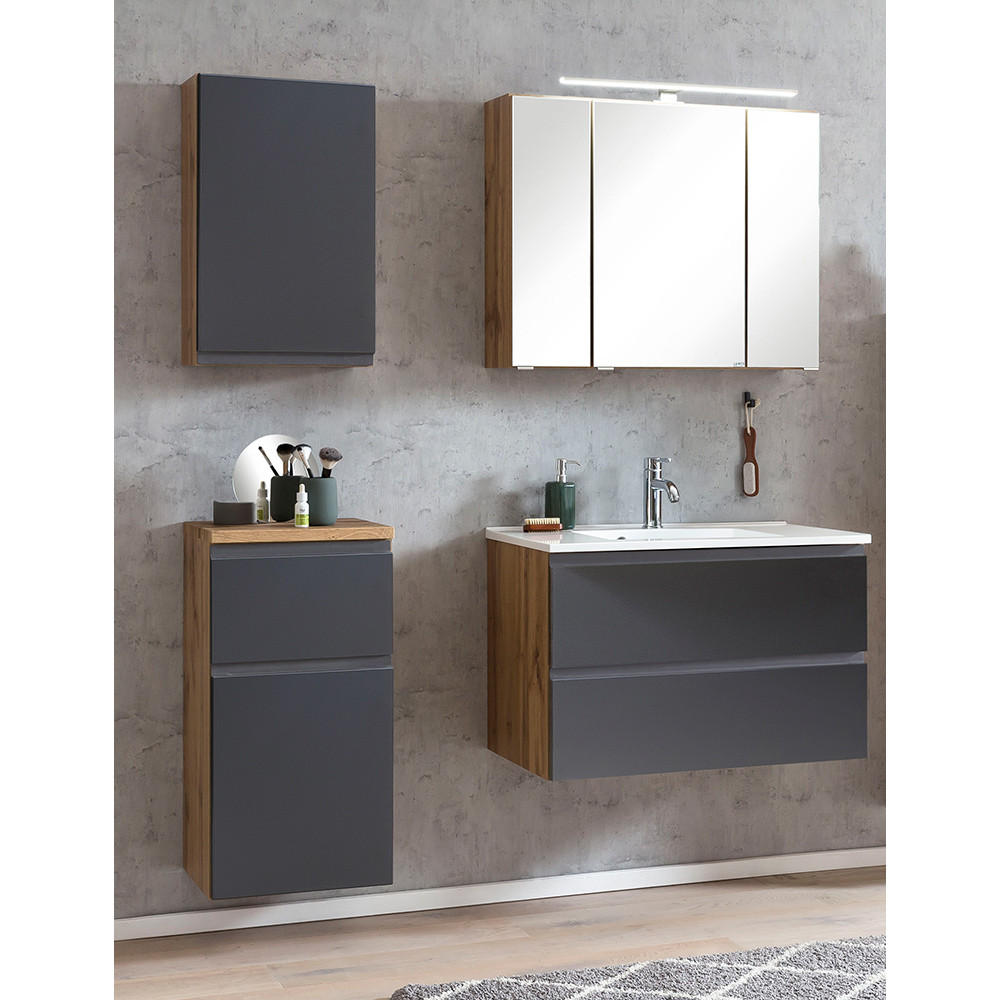 BADMÖBEL-SET 4-TLG. Vasto-03 - Grau, Holzwerkstoff (135/200/47cm) - Lomado