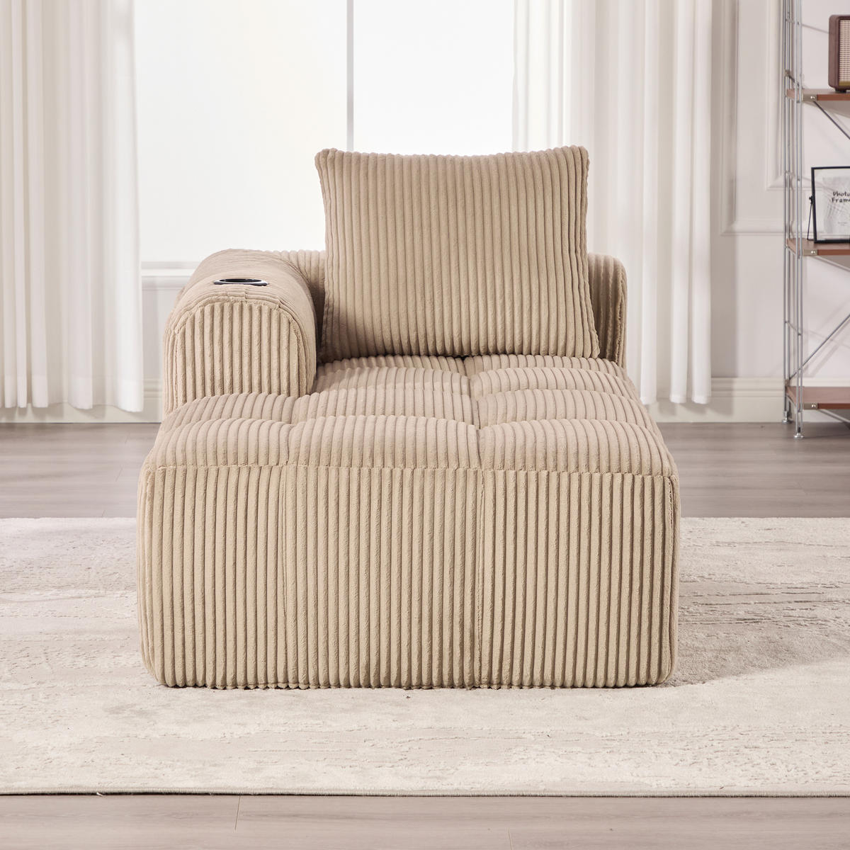 LOUNGESESSEL Cord mit Seitenfächern und Becherhalter 158/93/61 cm Sandfarben - Sandfarben, Textil (93/61/158cm) - Redom