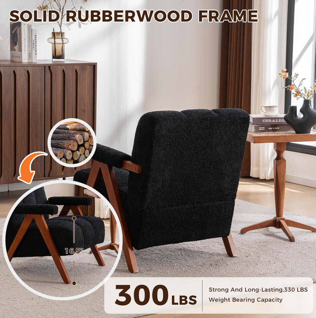 SESSEL aus Bouclé in Gelb mit Eichenholzgestell, modern und kompakt,77/68.5/77 cm - Schwarz, Holz (77/77/68.5cm) - BEAOK