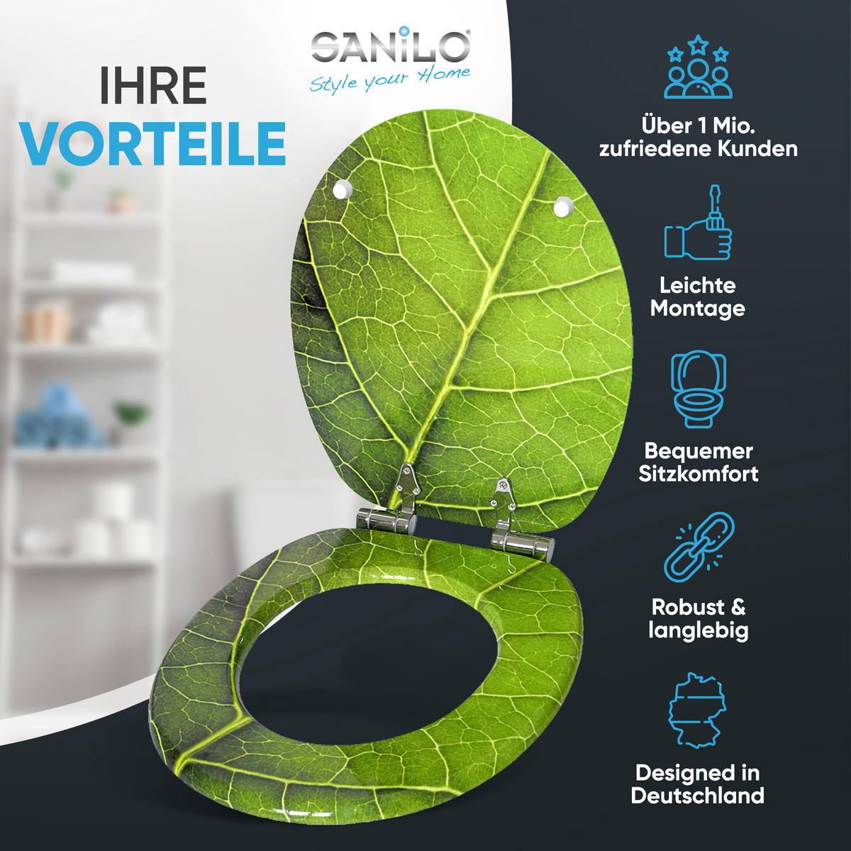 WC-SITZ mit Absenkautomatik Blatt - Grün, Holzwerkstoff (38/6/47cm) - Sanilo