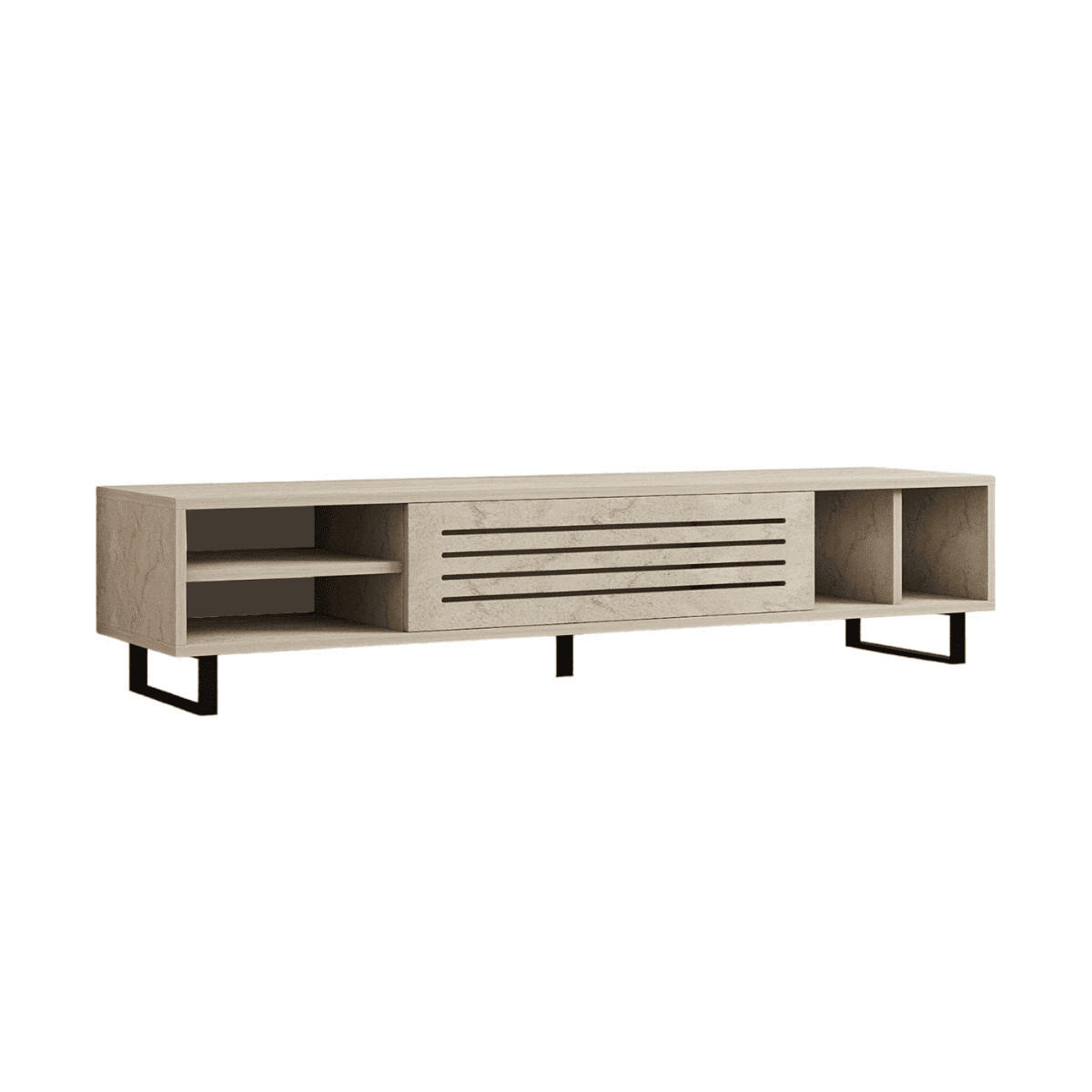 TV-MÖBEL mit 1 klapptür und 4 fächern, travertin-dekor- safir 160/40/35 cm - Beige, Holzwerkstoff (40/35/160cm) - Calicosy
