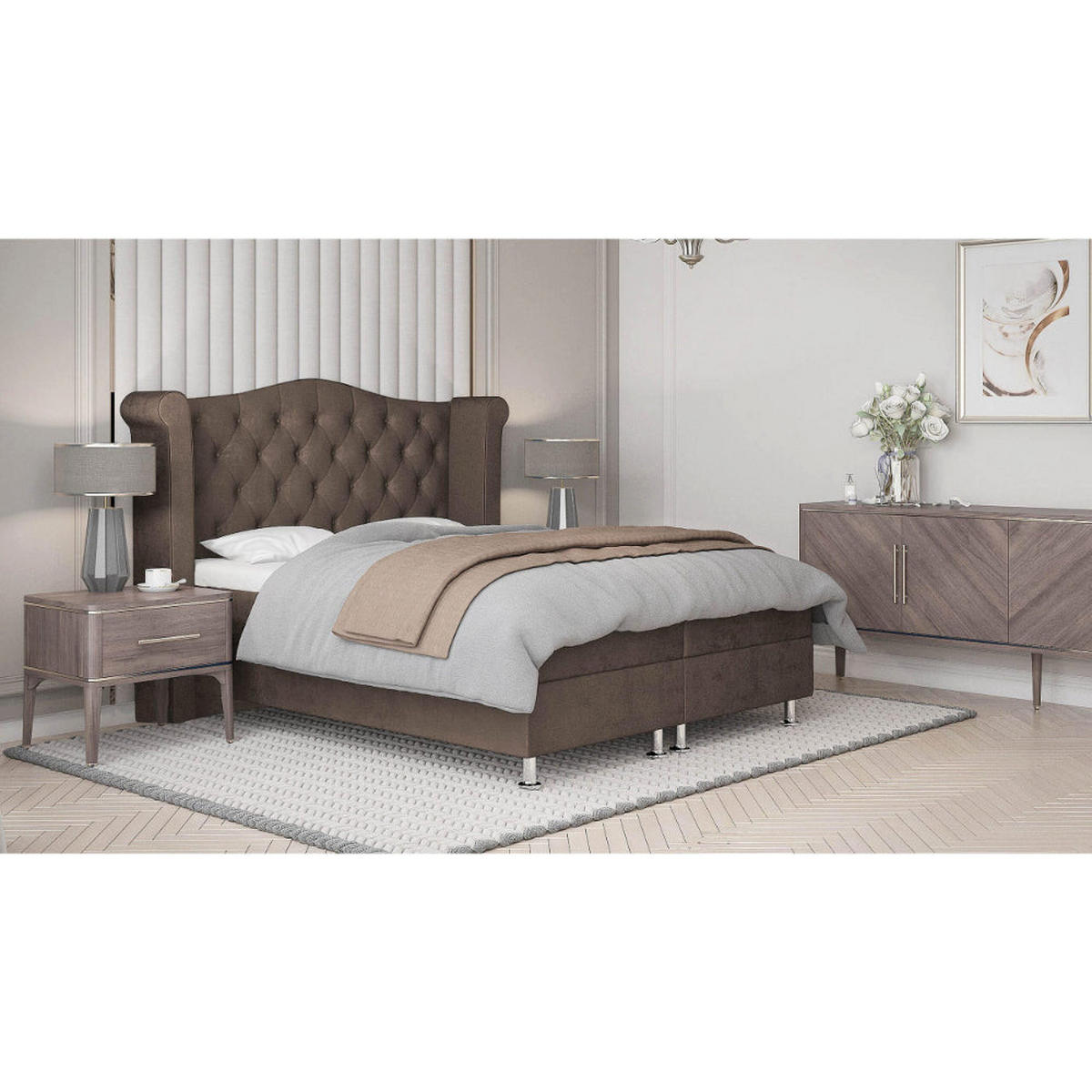 BOXBETT Saturn Bonellfederkern inkl. 7-Zonen Topper T-30 - BOXBETT mit Bettkasten, mit Lieferung - Braun, Holz/Holzwerkstoff (160/200cm) - Best For Home