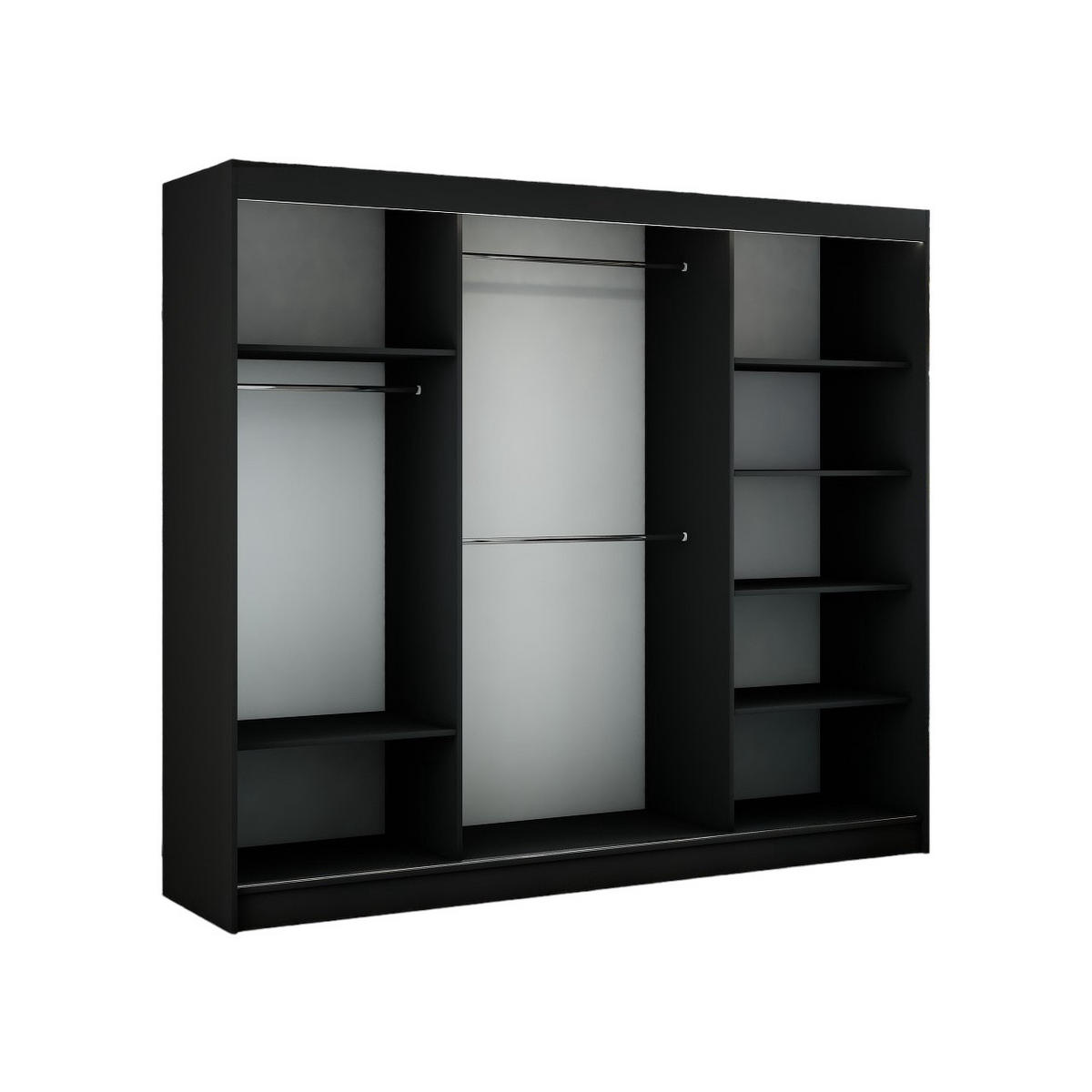 SCHWEBETÜRENSCHRANK Padwa 250 cm mit Spiegel 3-türig, schwarz und schwarze Front - Schwarz, Glas/Kunststoff (250/215/61cm) - Margaret Hadas24