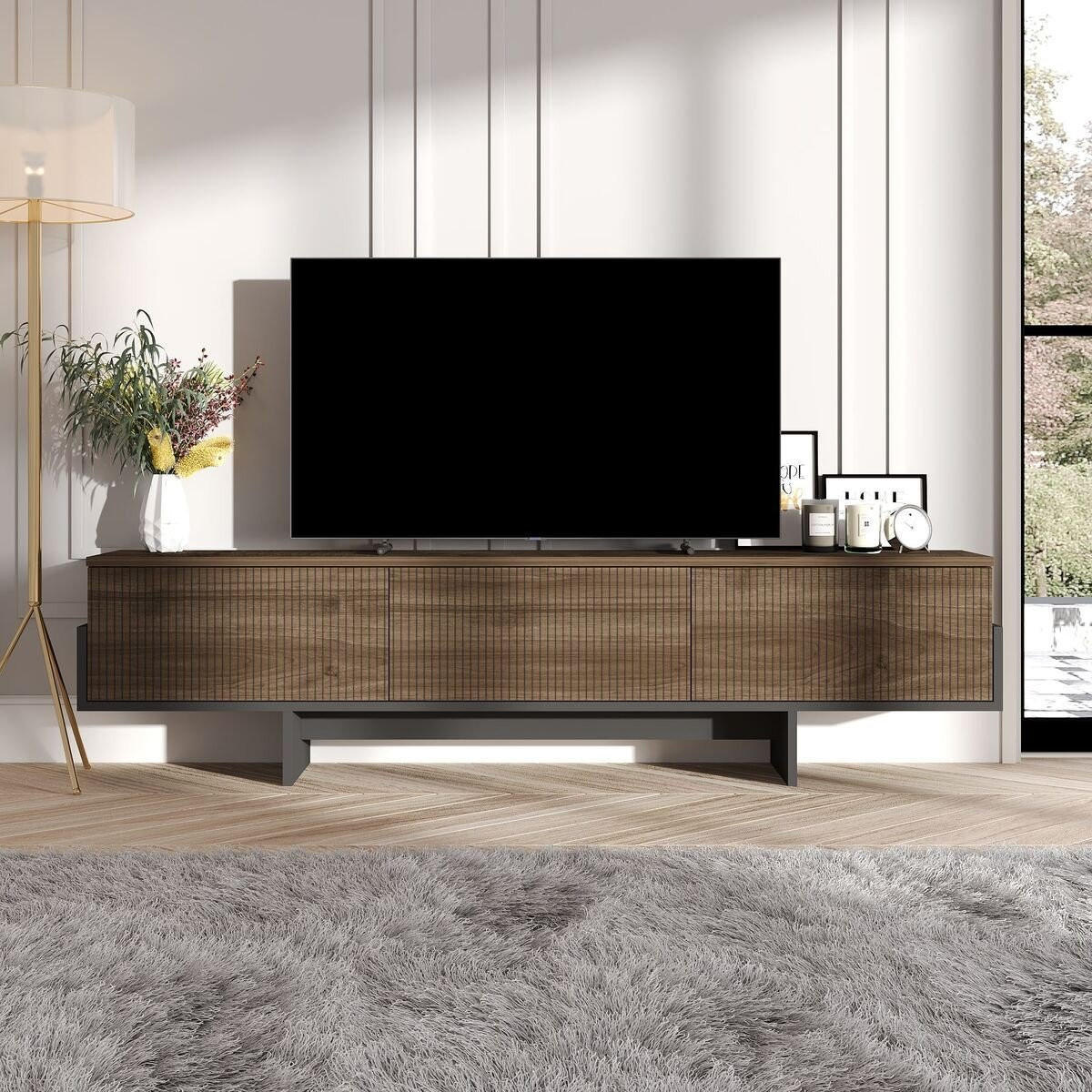 TV-MÖBEL mit 3 abklappbaren Türen gestreift 30/180/44,6 cm - Braun, Holzwerkstoff (30/44.6/180cm) - Calicosy