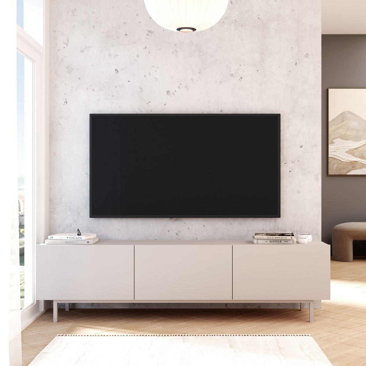 TV-MÖBEL mit 3 Klappen, Kaschmir 36,8/47,3/180 cm - Beige, Holzwerkstoff (36.8/47.3/11cm) - Calicosy