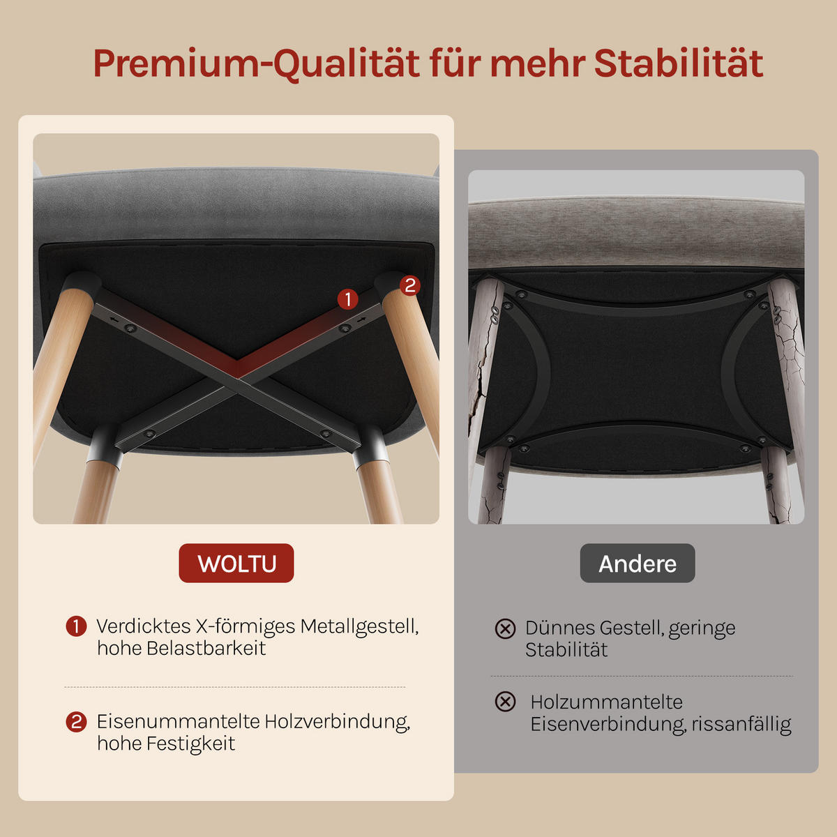 ESSZIMMERSTUHL 6er-Set, Samt, Massivholz, Dunkelgrau - Dunkelgrau/Naturfarben, Holz/Textil (42/81/50cm) - Woltu