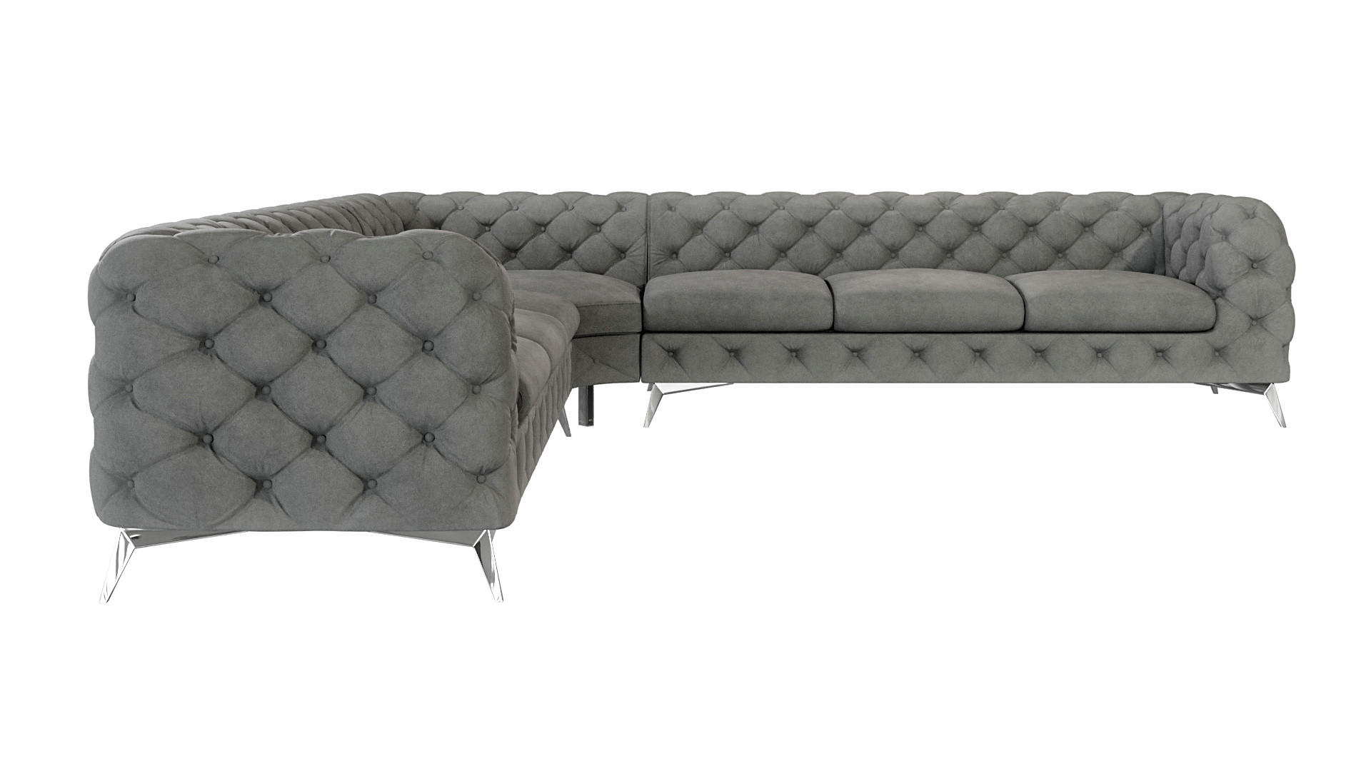 ECKSOFA Chesterfield Laura Grau Samt - Silberfarben/Grau, Holz/Textil (323/323cm) - S-Style Möbel