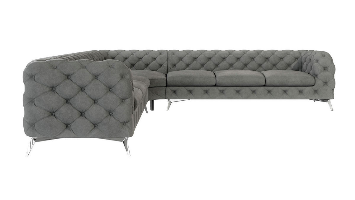 ECKSOFA Chesterfield Laura Grau Samt - Silberfarben/Grau, Holz/Textil (323/323cm) - S-Style Möbel