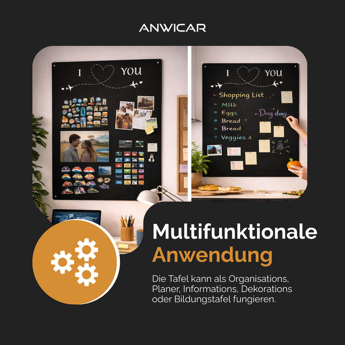 MAGNETTAFEL für Erinnerungen Flugzeug Schwarz 74x49 cm - Schwarz, Metall (49/74/0.7cm) - ANWICAR