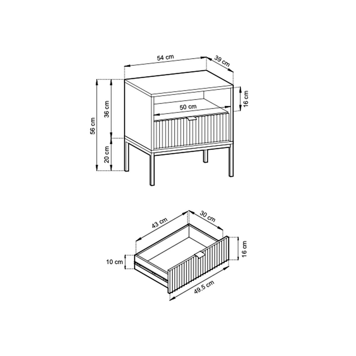 NACHTTISCH Font 54x56x39 cm - Modern Nachtschrank zum Schlafzimmer - EIN praktischer Commode aus Spanplatten - Grau - Grau, Holzwerkstoff (54/56/39cm) - Chilly