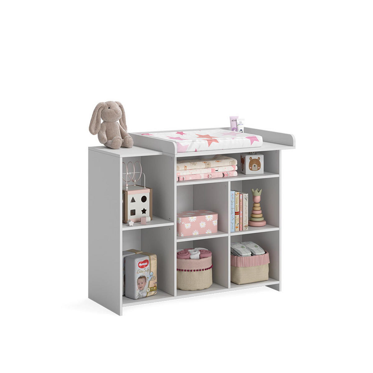 WICKELKOMMODE Oskar Weiß 113 x 100 cm mit offenen Regalen - Weiß, Holzwerkstoff (113/100/53cm) - Vicco
