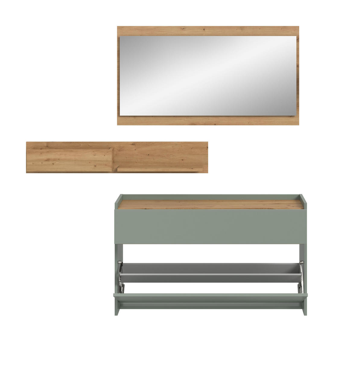 GARDEROBE Flow 3-tlg. (B/H/T: ca. 140/192/32 cm) in Salbei/Salbei - Salbeigrün, Holzwerkstoff (140/192/32cm) - Homes & Jones