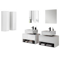 BADMÖBEL-SET 6-teilig weiß Hochglanz, grau, Komplettset mit LED Beleuchtung - Weiß Hochglanz/Grau, Glas/Holzwerkstoff (250/190/46cm) - Furn.Design