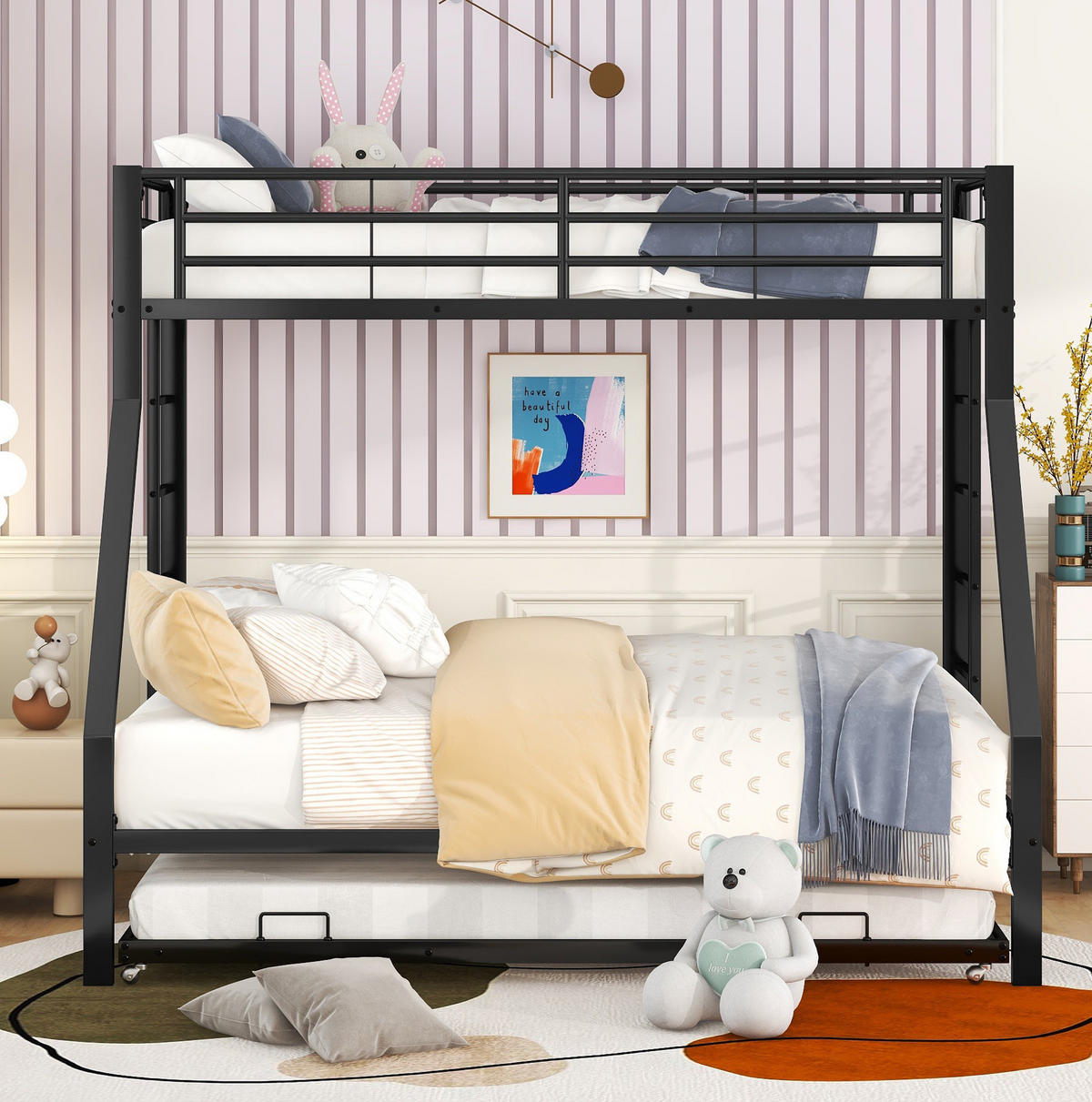 ETAGENBETT 90/140/200 cm aus Metall mit ausziehbarem Bett Schwarz - Schwarz, Metall (90/190cm) - Modenvie